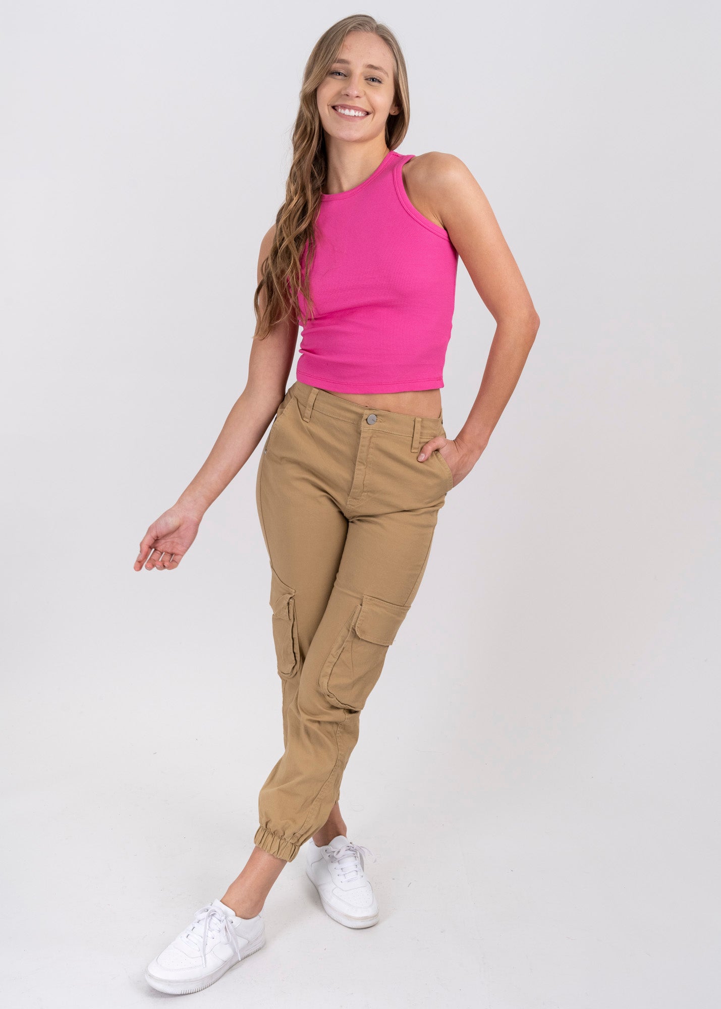 Jeans Cargo Cintura Alta Dos Bolsas KHAKI