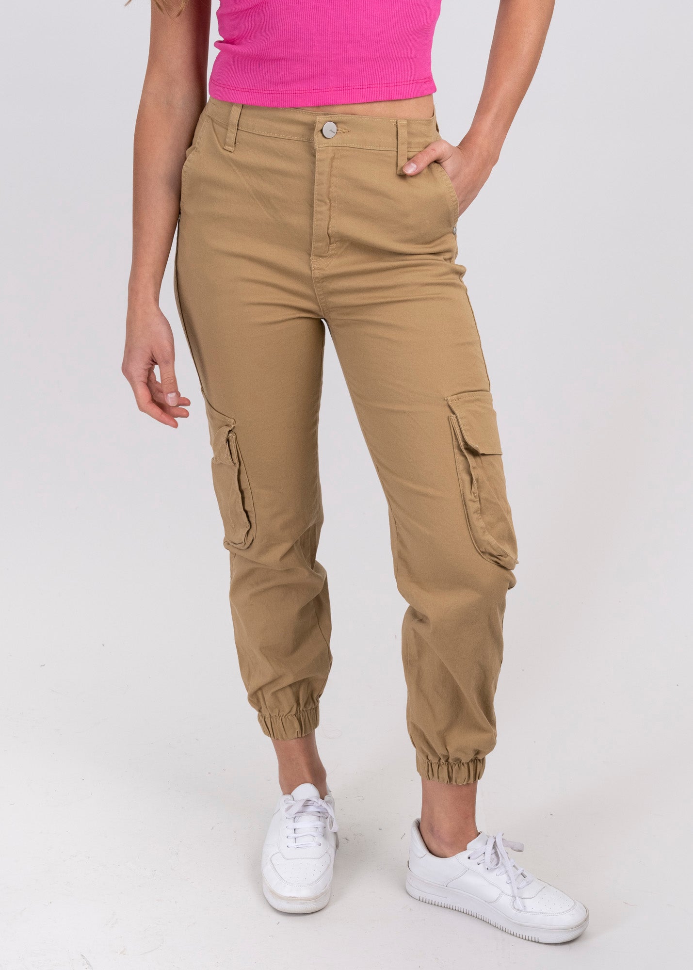 Jeans Cargo Cintura Alta Dos Bolsas KHAKI