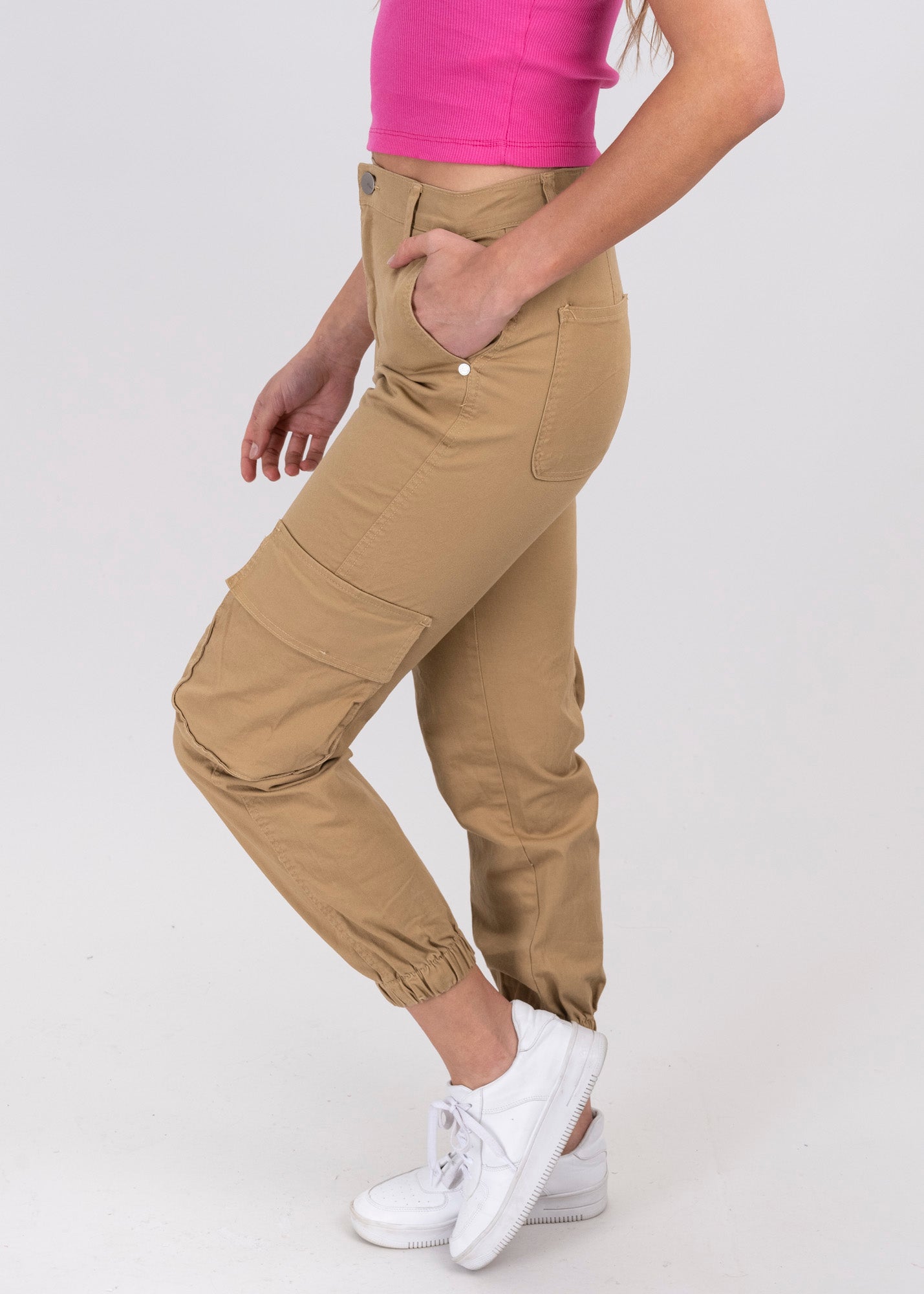 Jeans Cargo Cintura Alta Dos Bolsas KHAKI