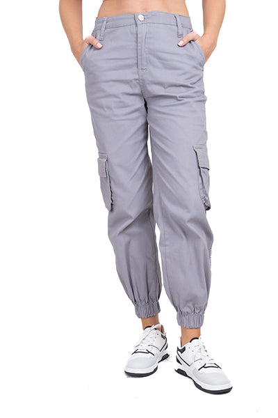 Jeans Cargo Cintura Alta Dos Bolsas GRIS CLARO