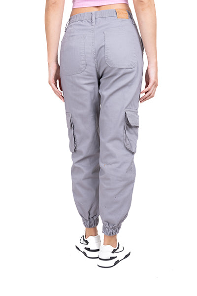 Jeans Cargo Cintura Alta Dos Bolsas GRIS CLARO