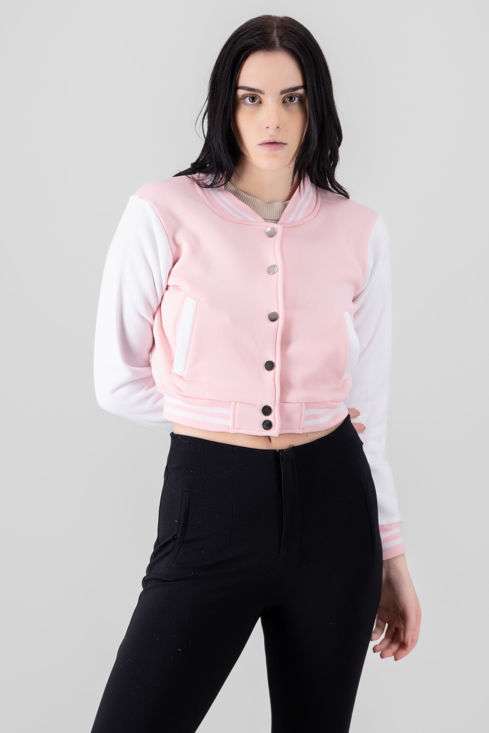 Chamarra bomber bicolor ROSA PASTEL