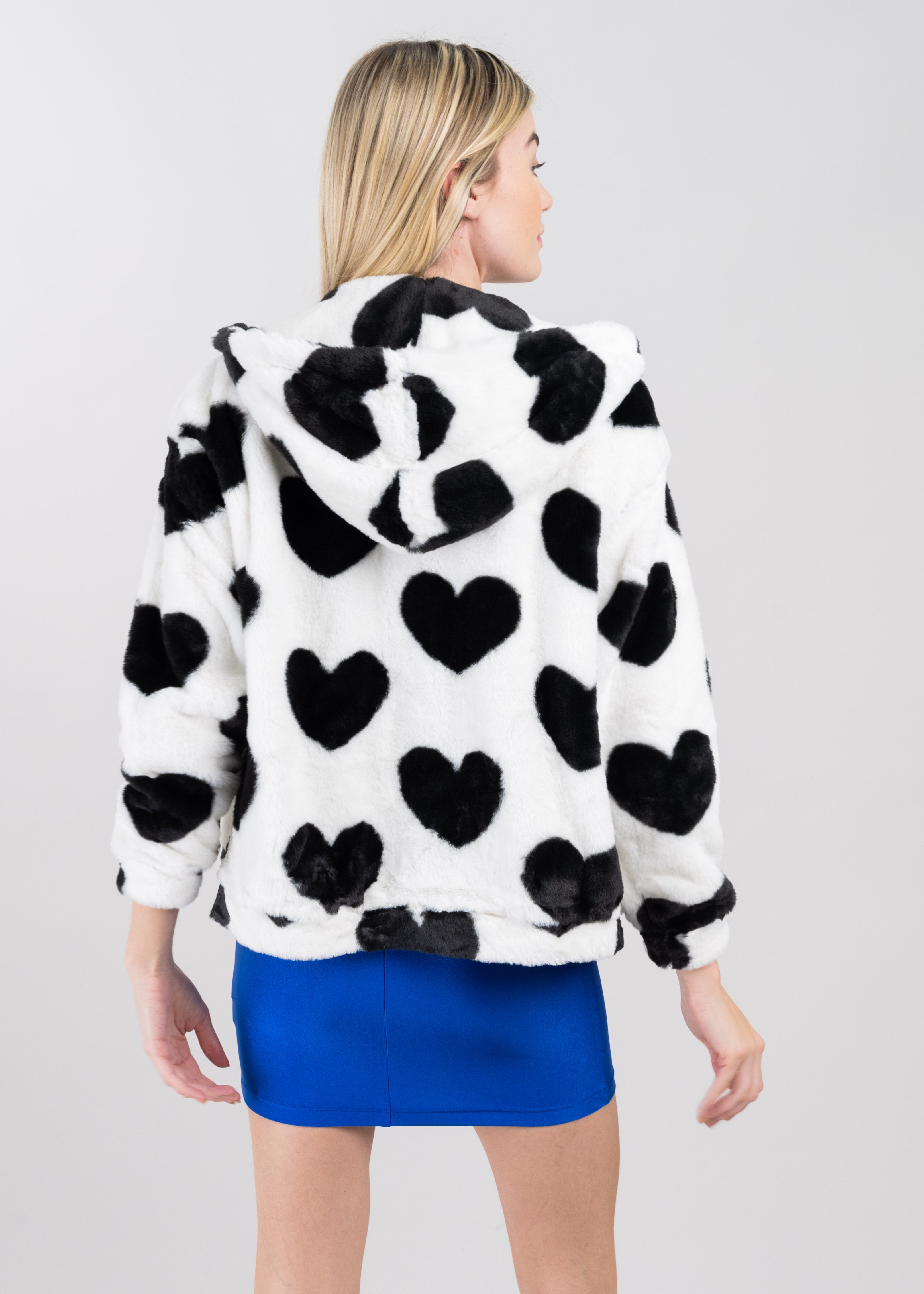 Abrigo Peluche Corazones Contraste BLANCO COMBO