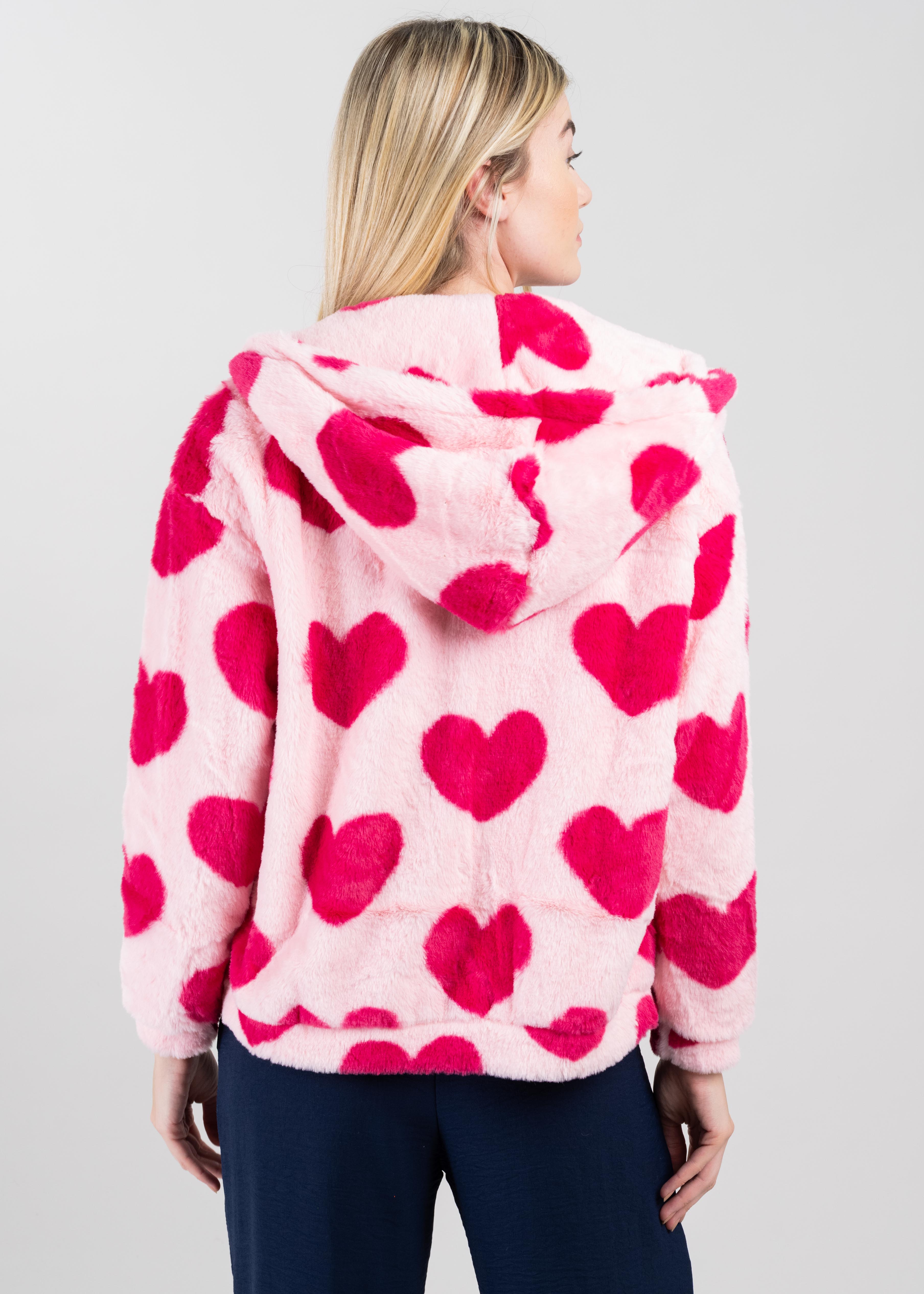 Abrigo Peluche Corazones Contraste ROSA COMBO