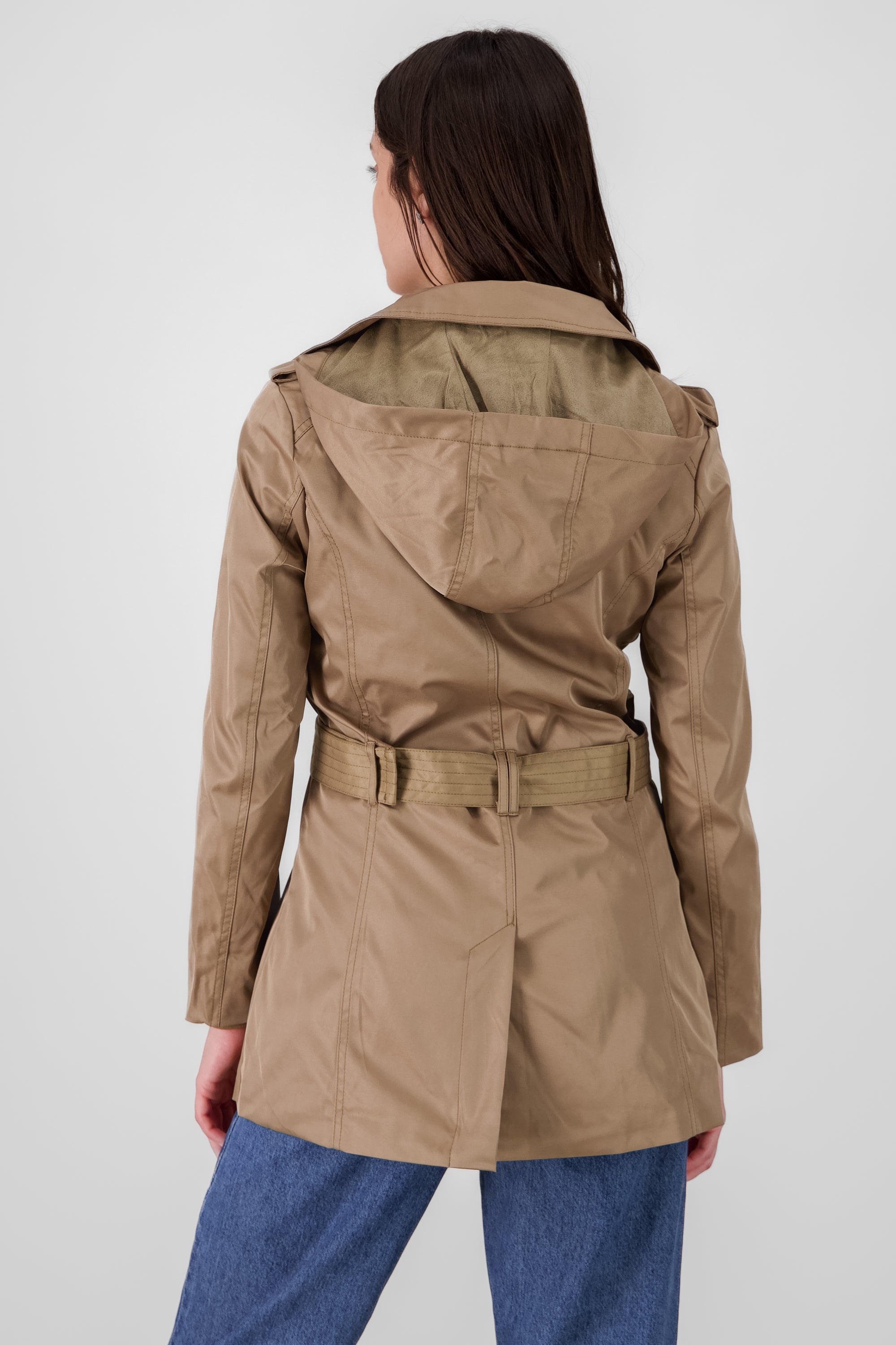 Gabardina corta cinturón botones KHAKI