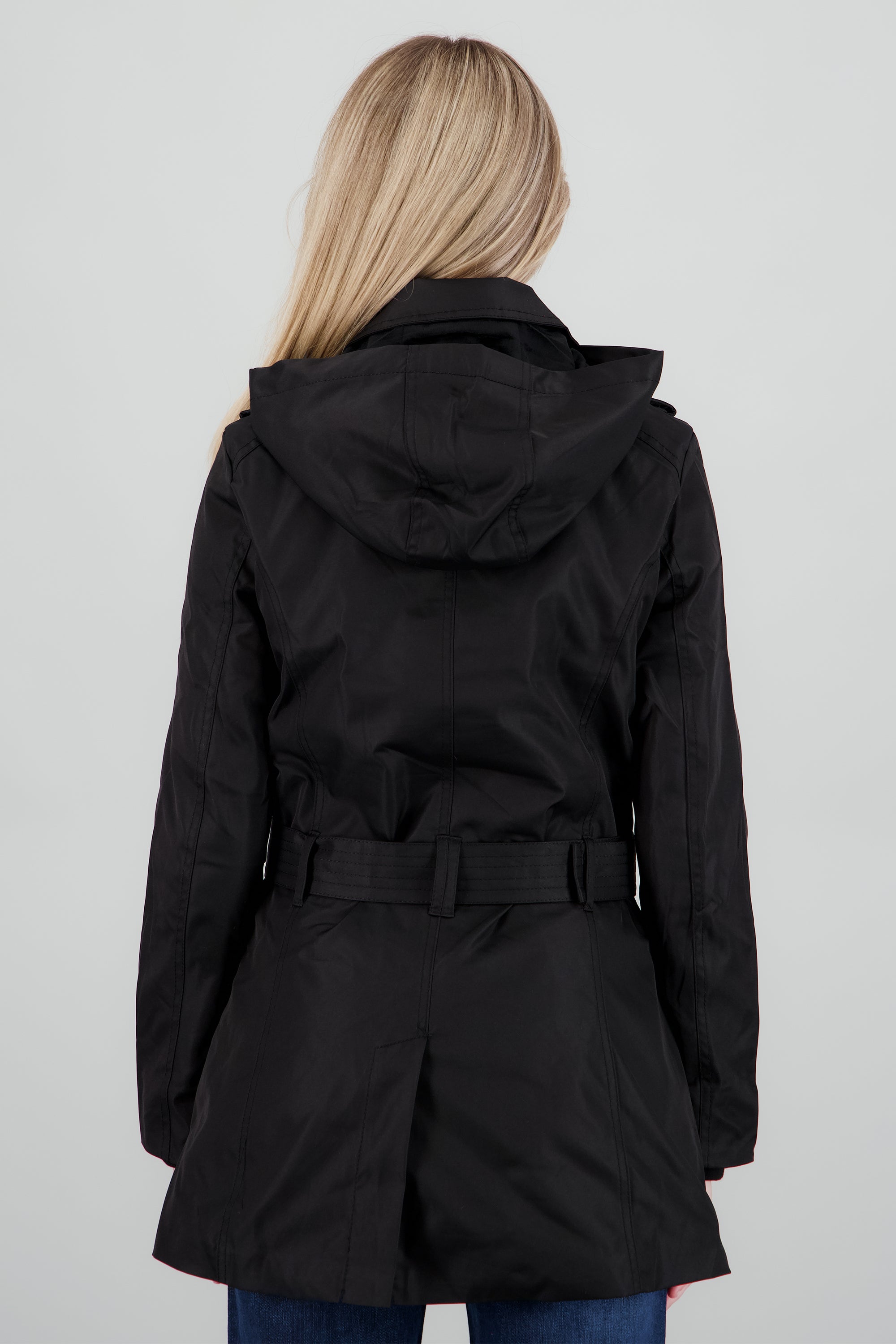 Gabardina corta cinturón botones NEGRO