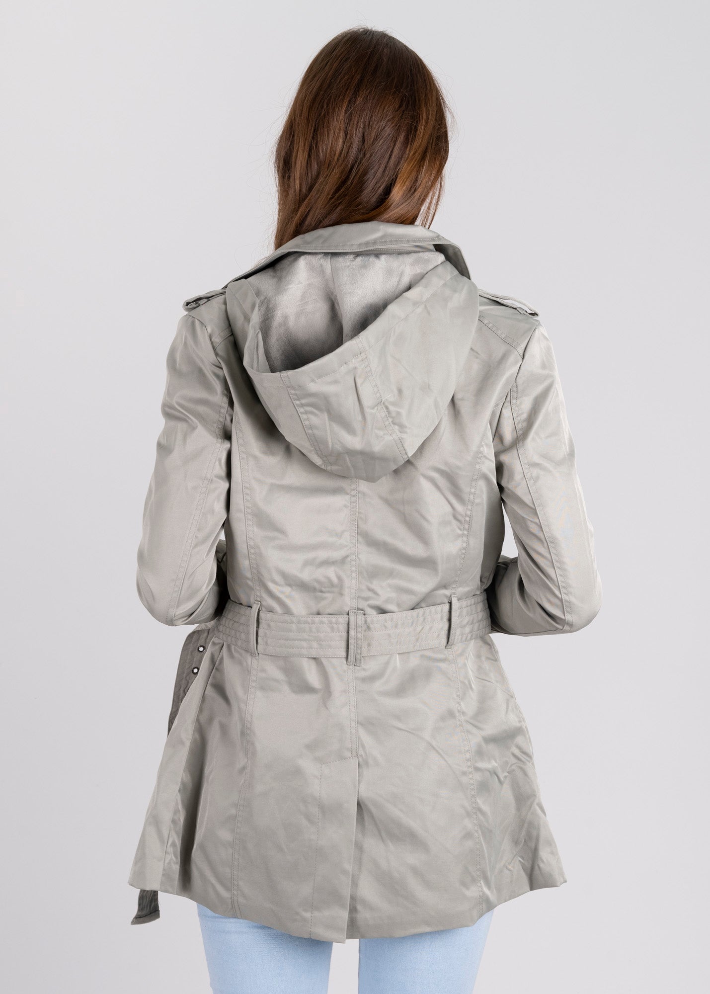 Gabardina corta cinturón botones VERDE CLARO