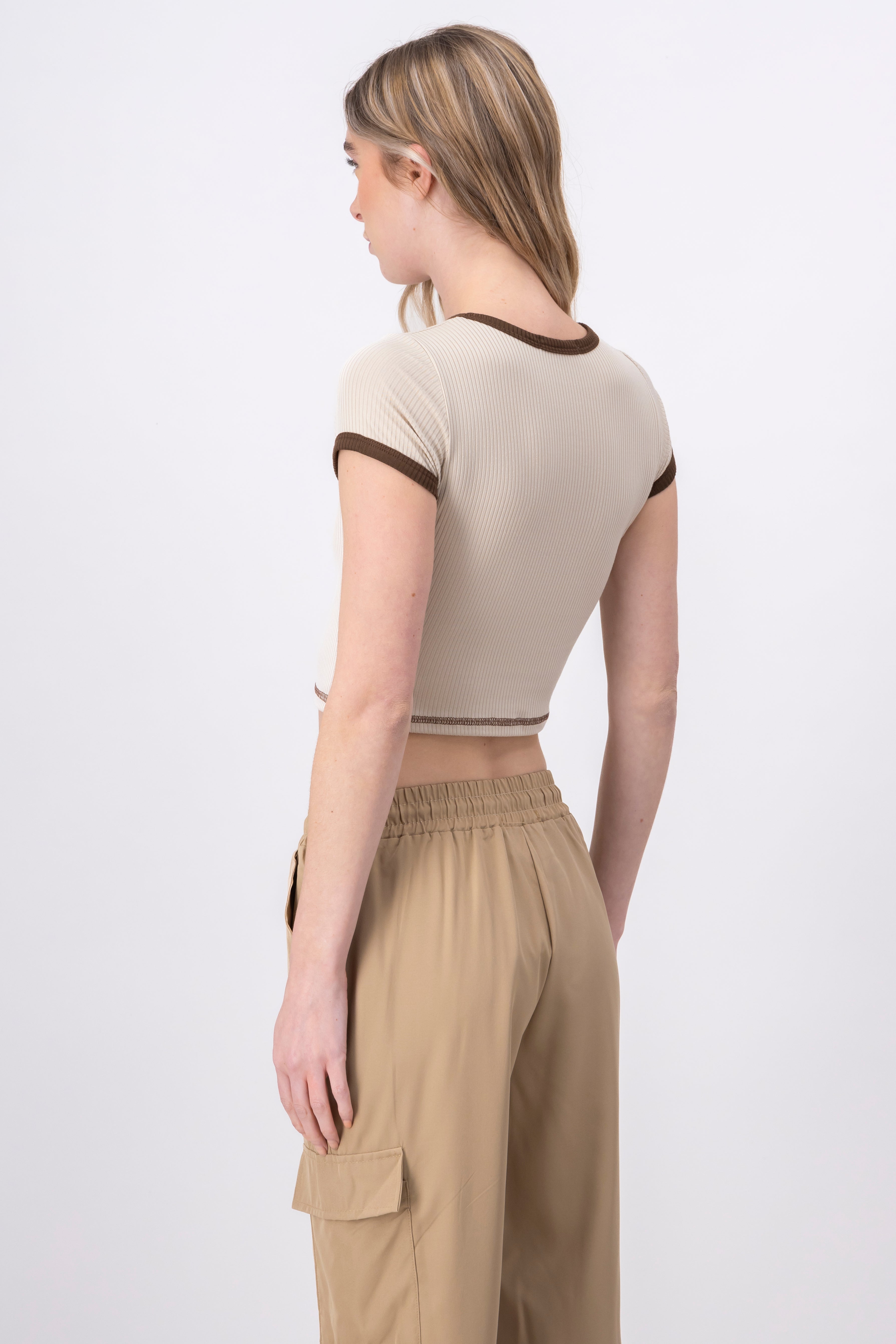 Top Manga Corta Estampado Sol BEIGE