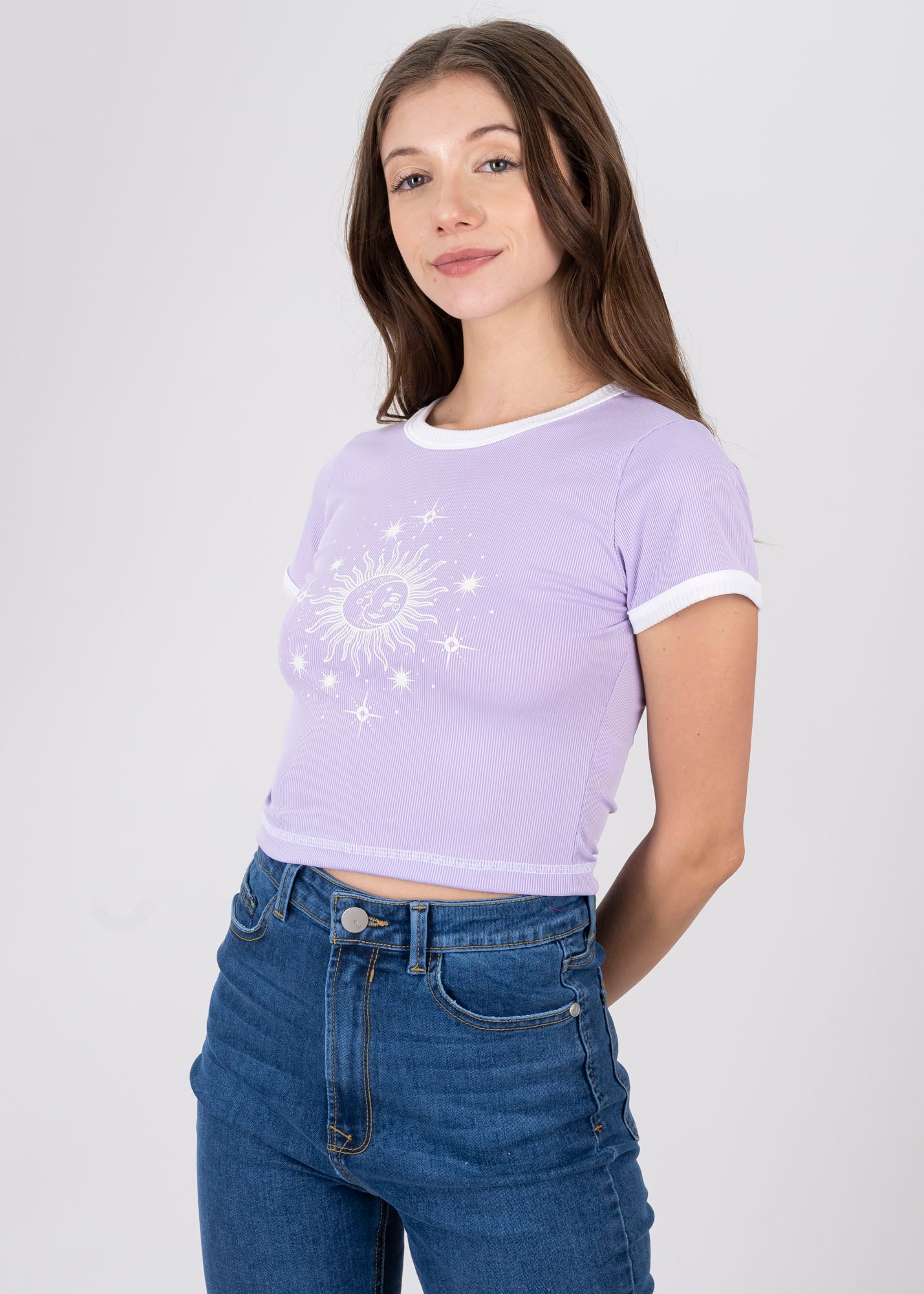 Top Manga Corta Estampado Sol LILA