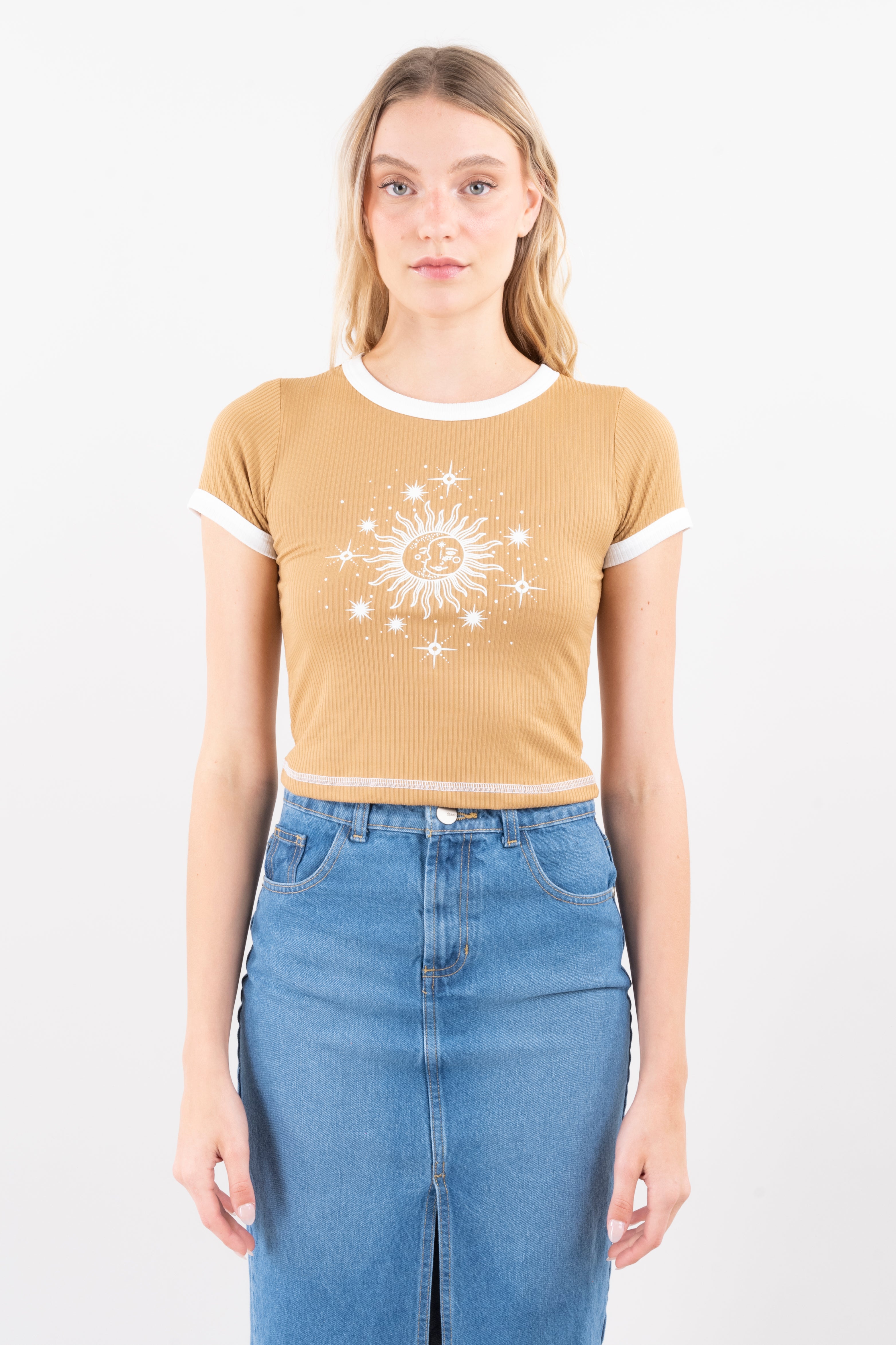 Top Manga Corta Estampado Sol KHAKI