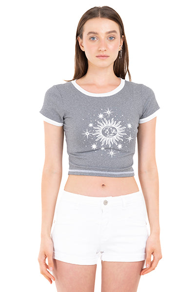 Top Manga Corta Estampado Sol GRIS JASPE