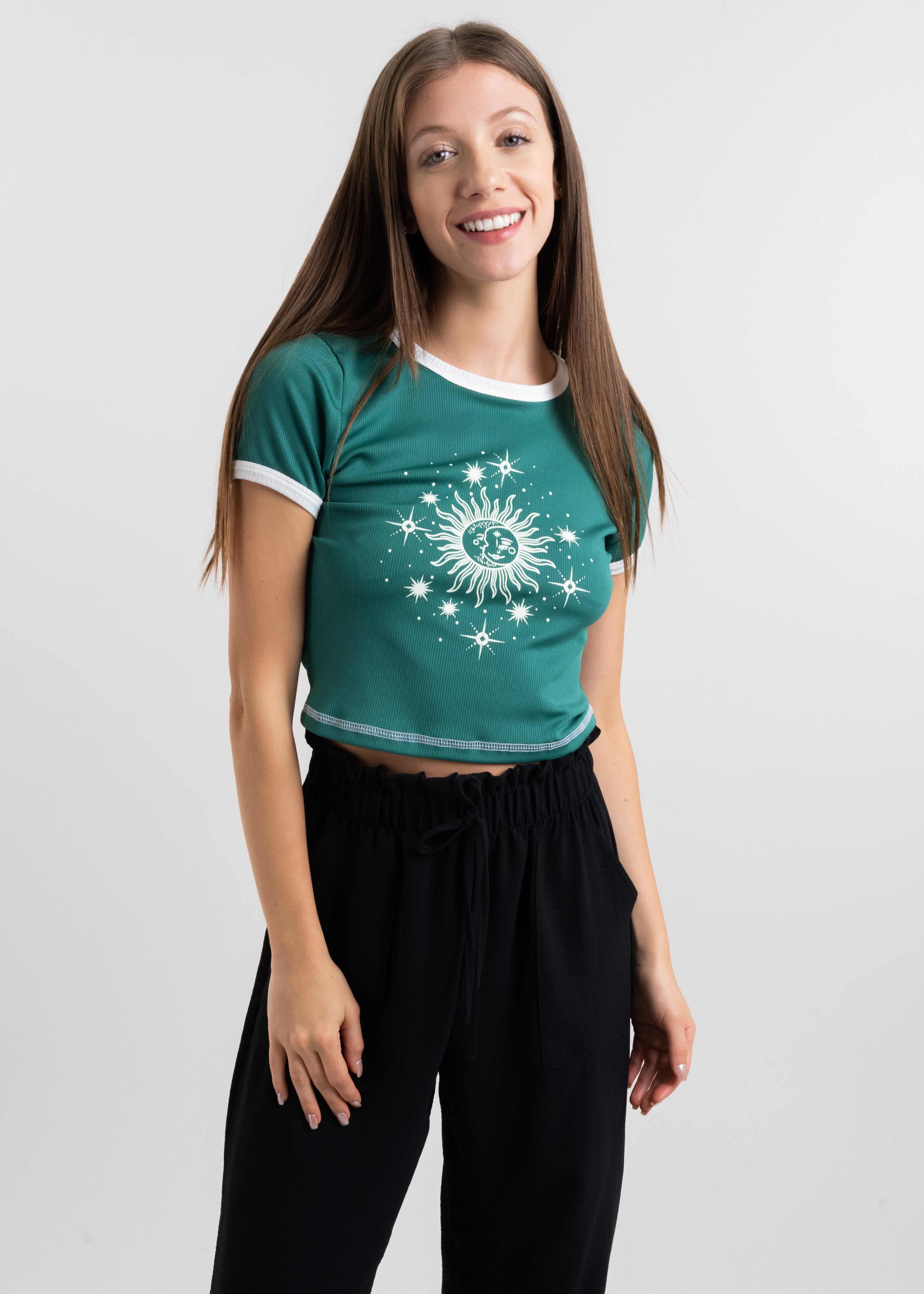 Top Manga Corta Estampado Sol VERDE COMBO