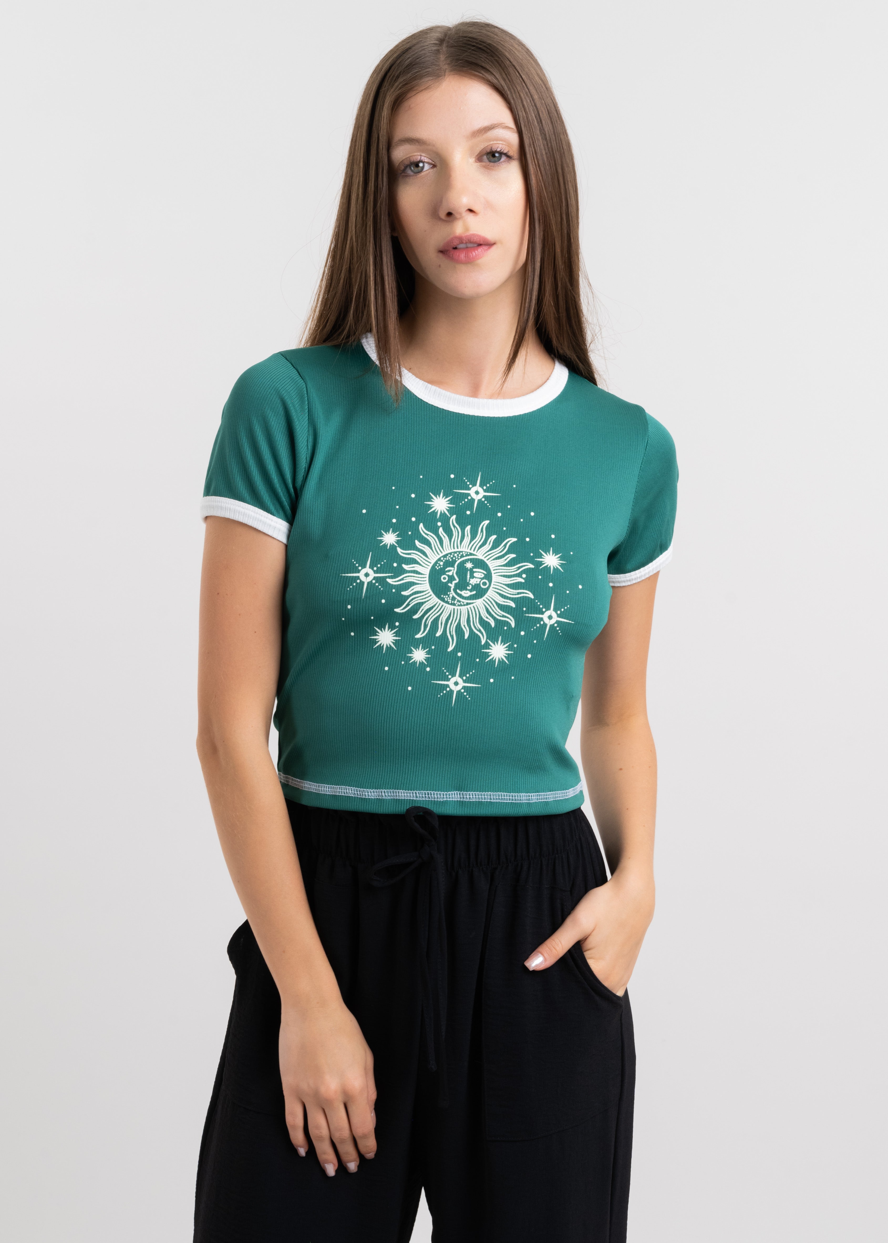 Top Manga Corta Estampado Sol VERDE COMBO