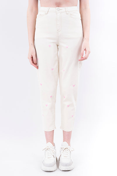 Jeans mom corazones BEIGE
