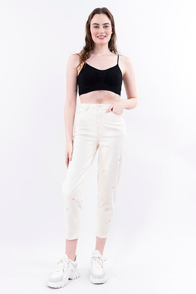 Jeans mom corazones BEIGE