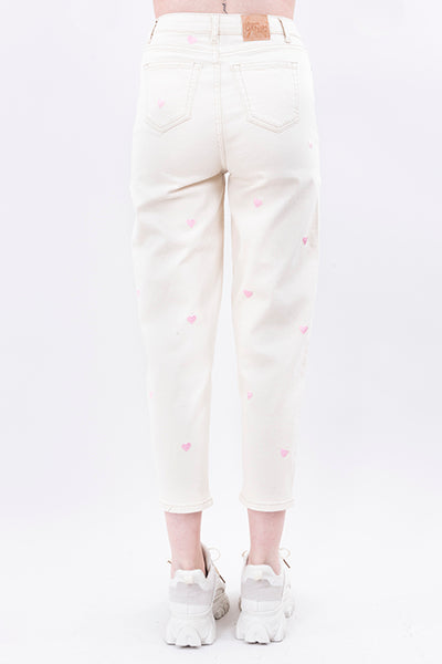 Jeans mom corazones BEIGE