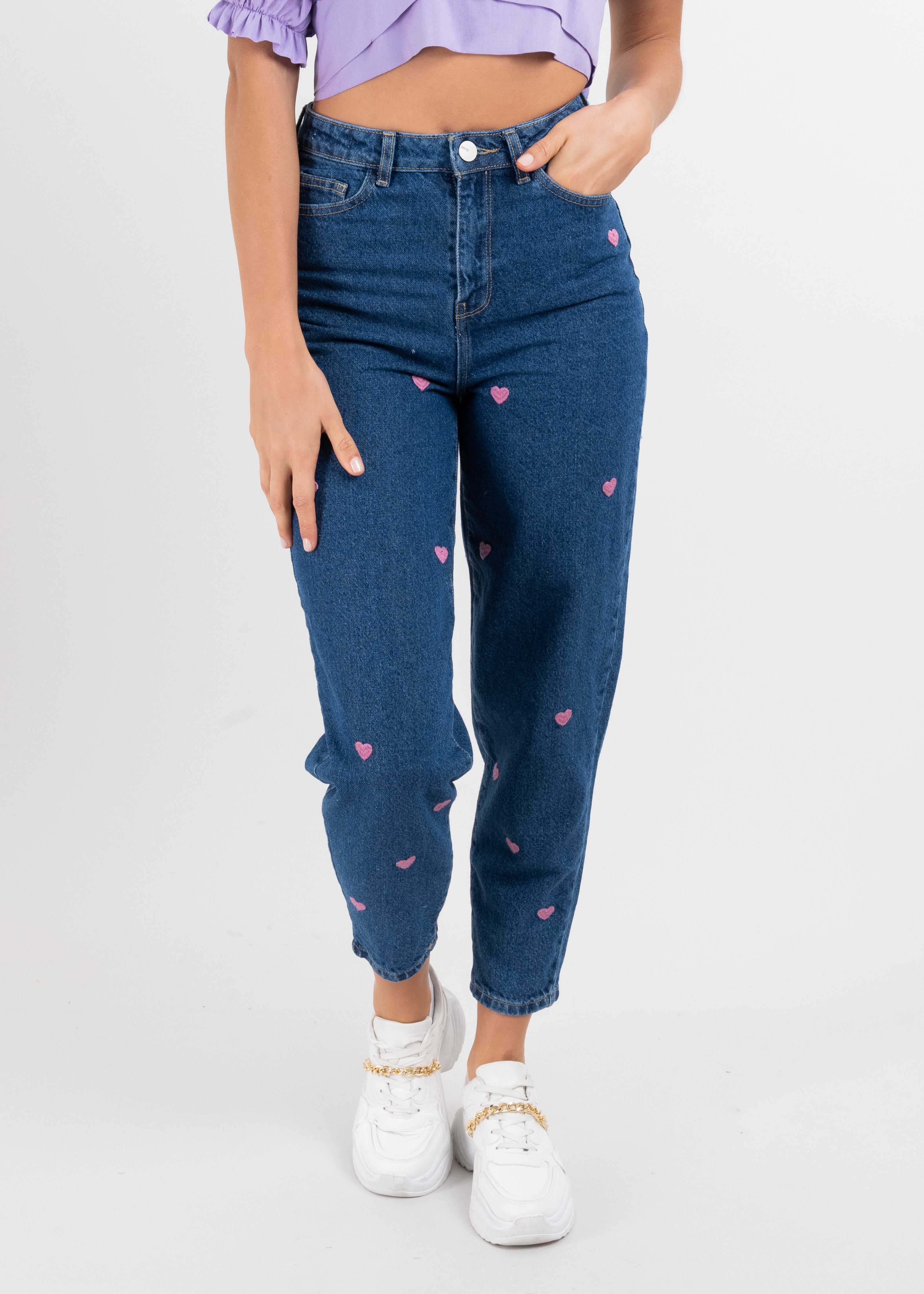Jeans mom corazones DARK WASH