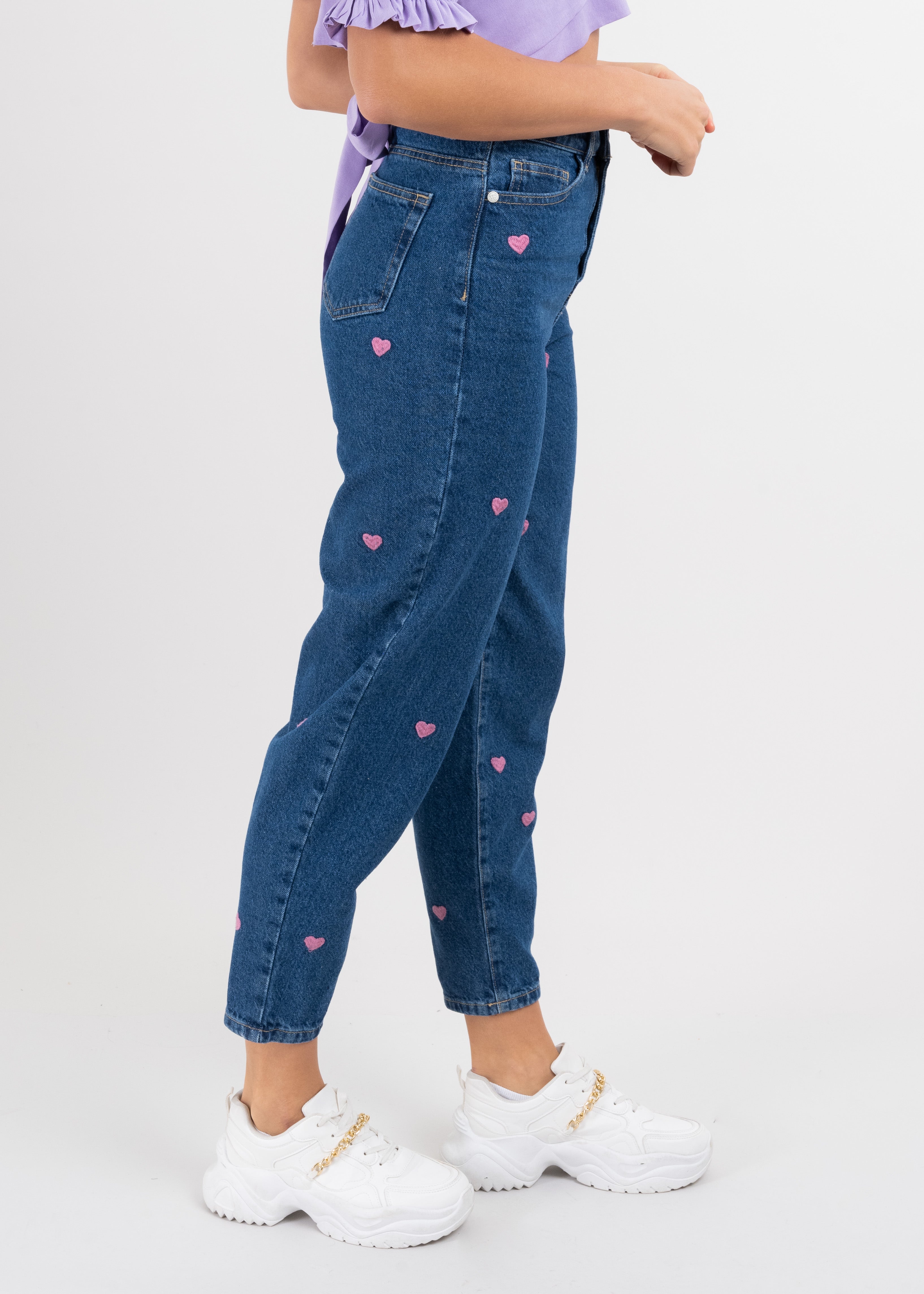 Jeans mom corazones DARK WASH