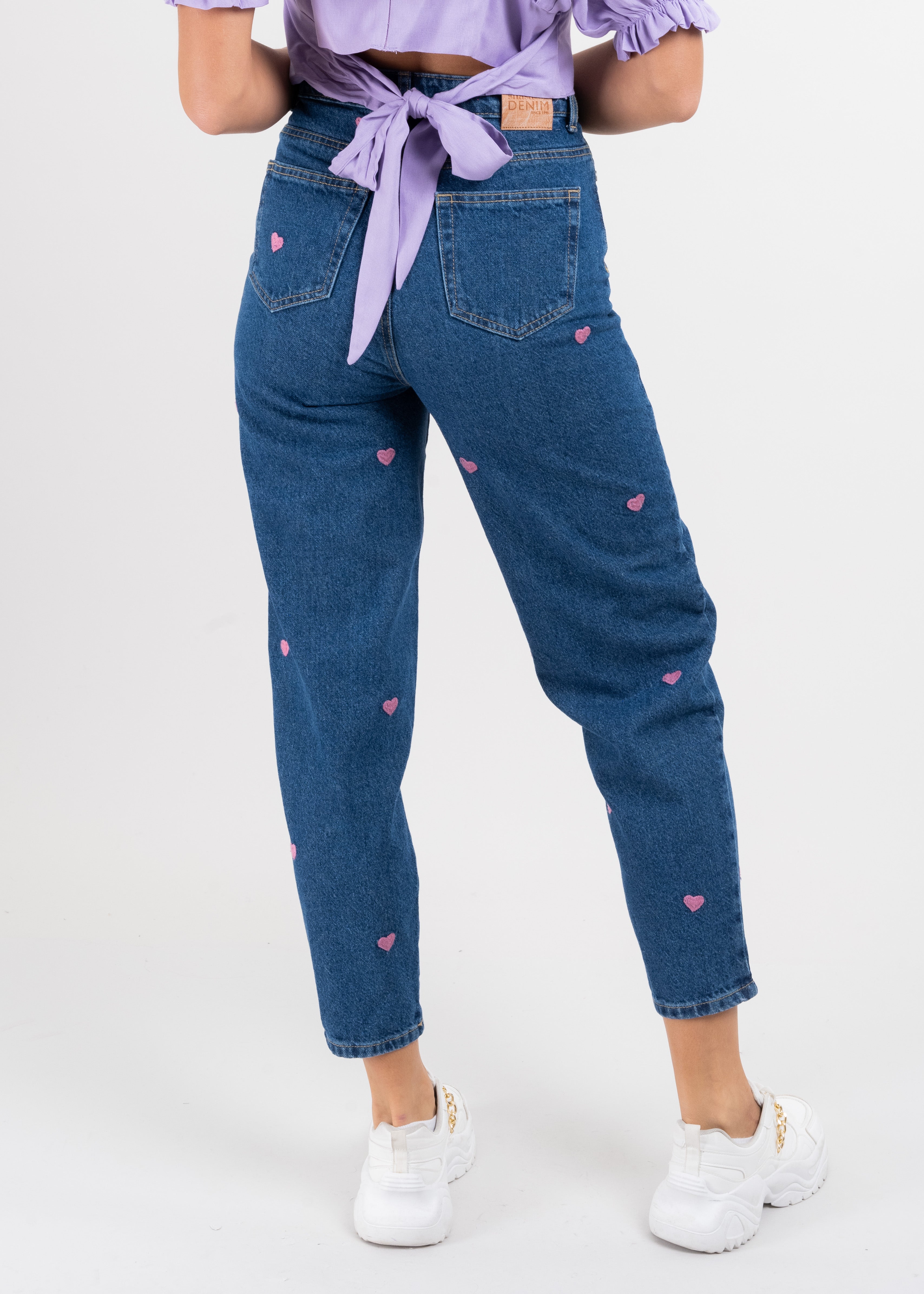 Jeans mom corazones DARK WASH