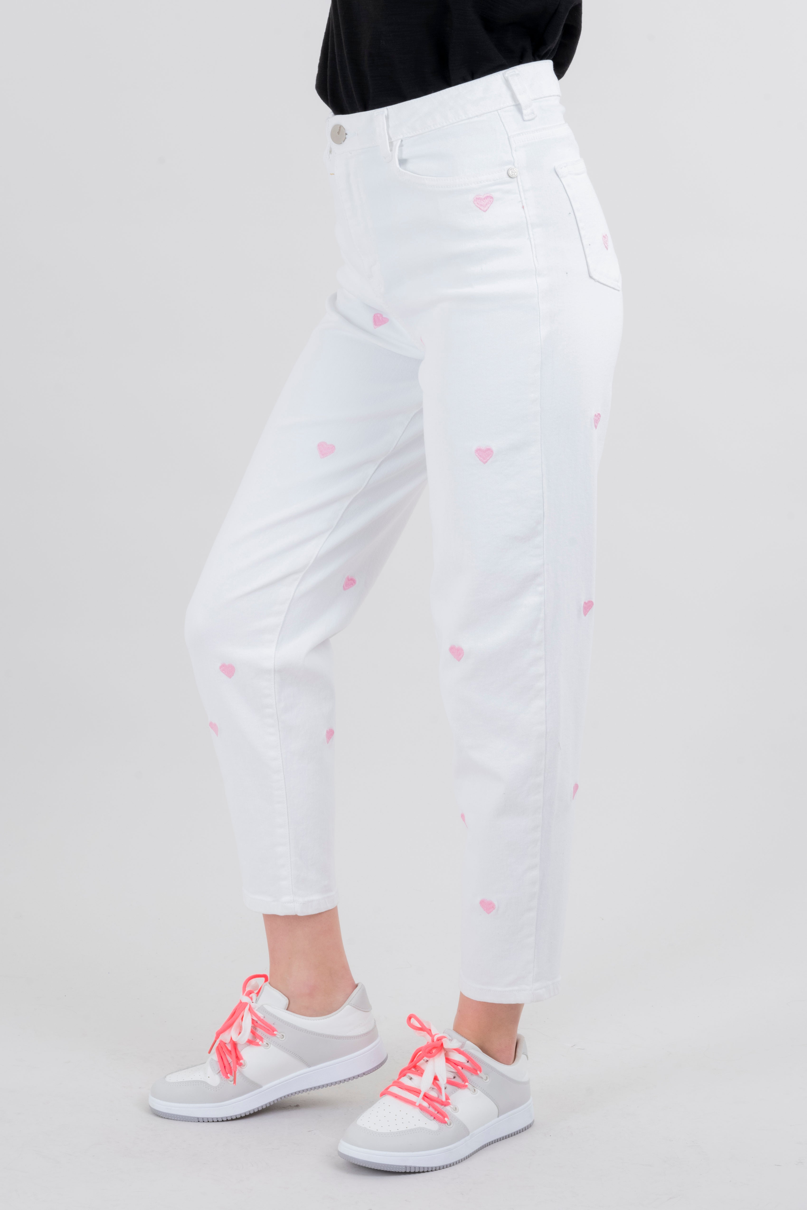 Jeans mom corazones BLANCO