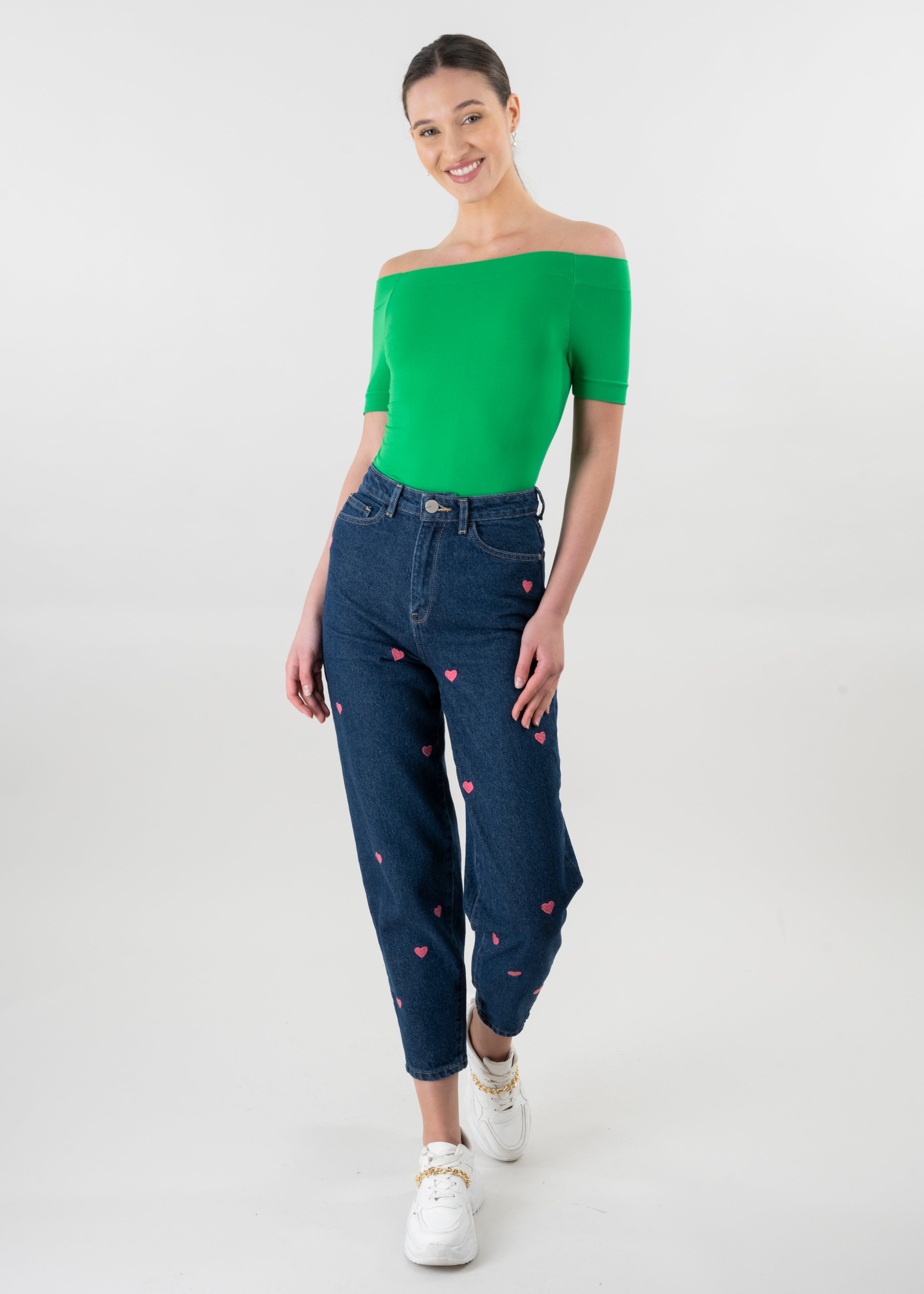 Jeans mom corazones STONE