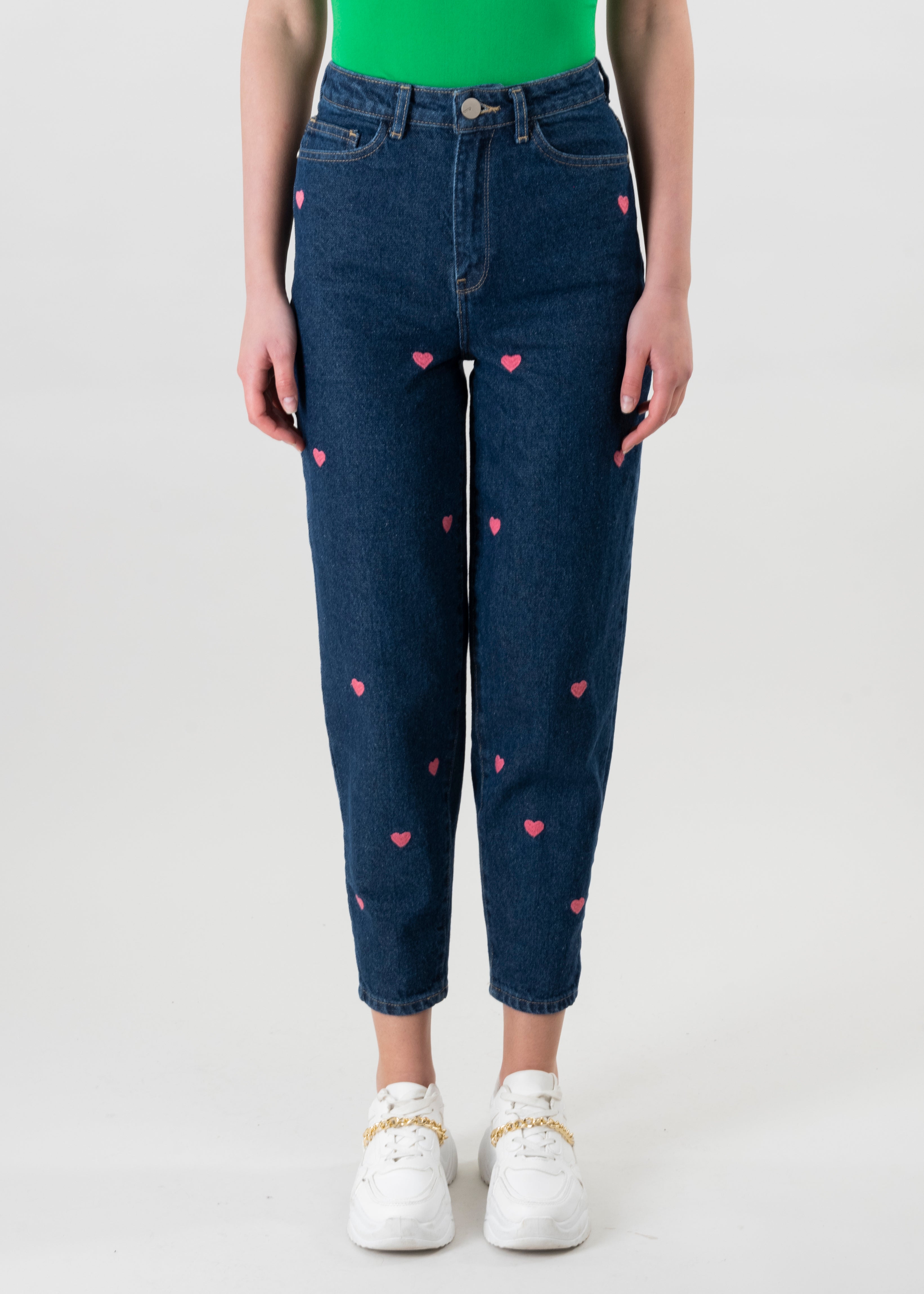Jeans mom corazones STONE