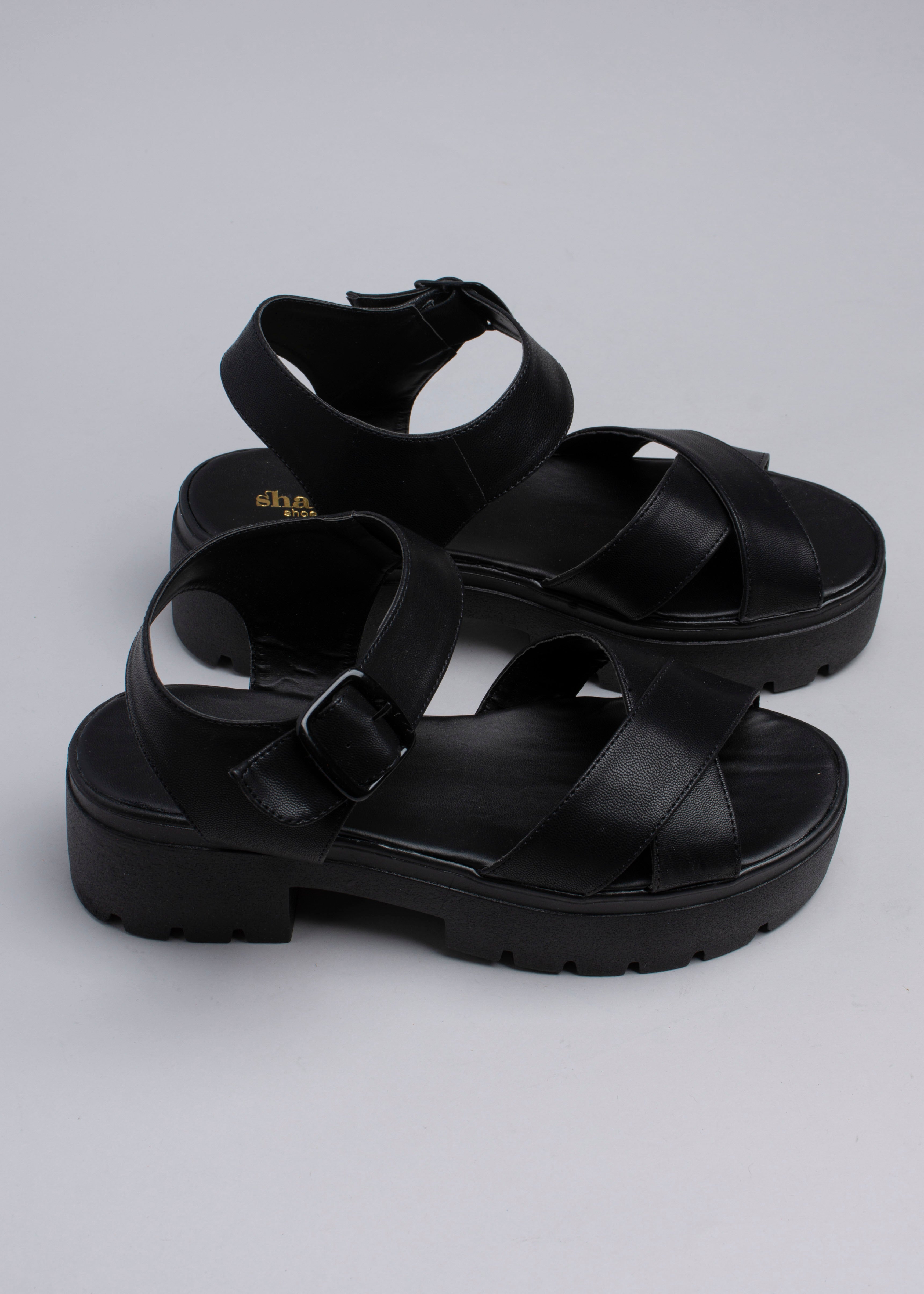 Sandalias plataforma chunky tiras cruzadas NEGRO