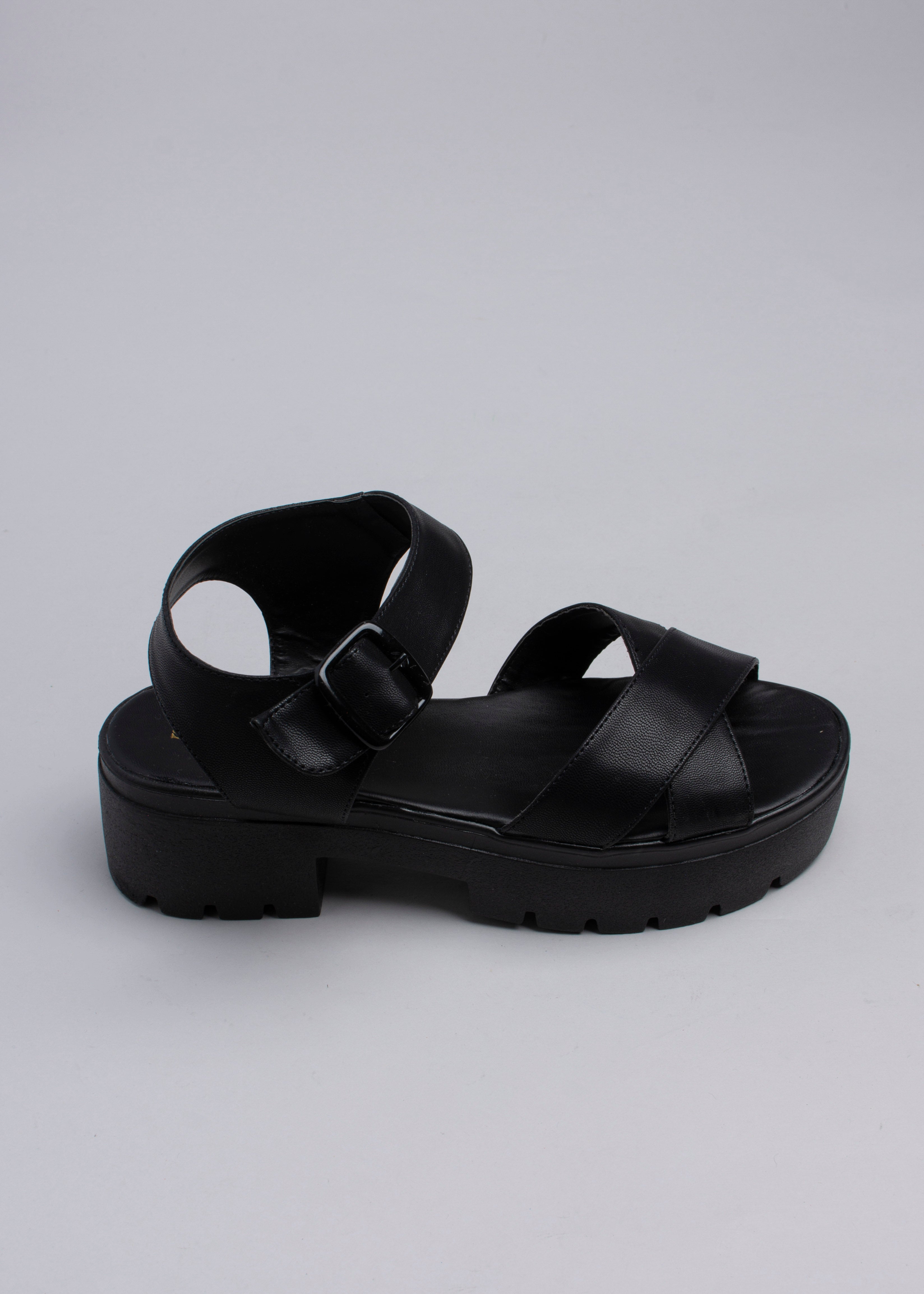 Sandalias plataforma chunky tiras cruzadas NEGRO