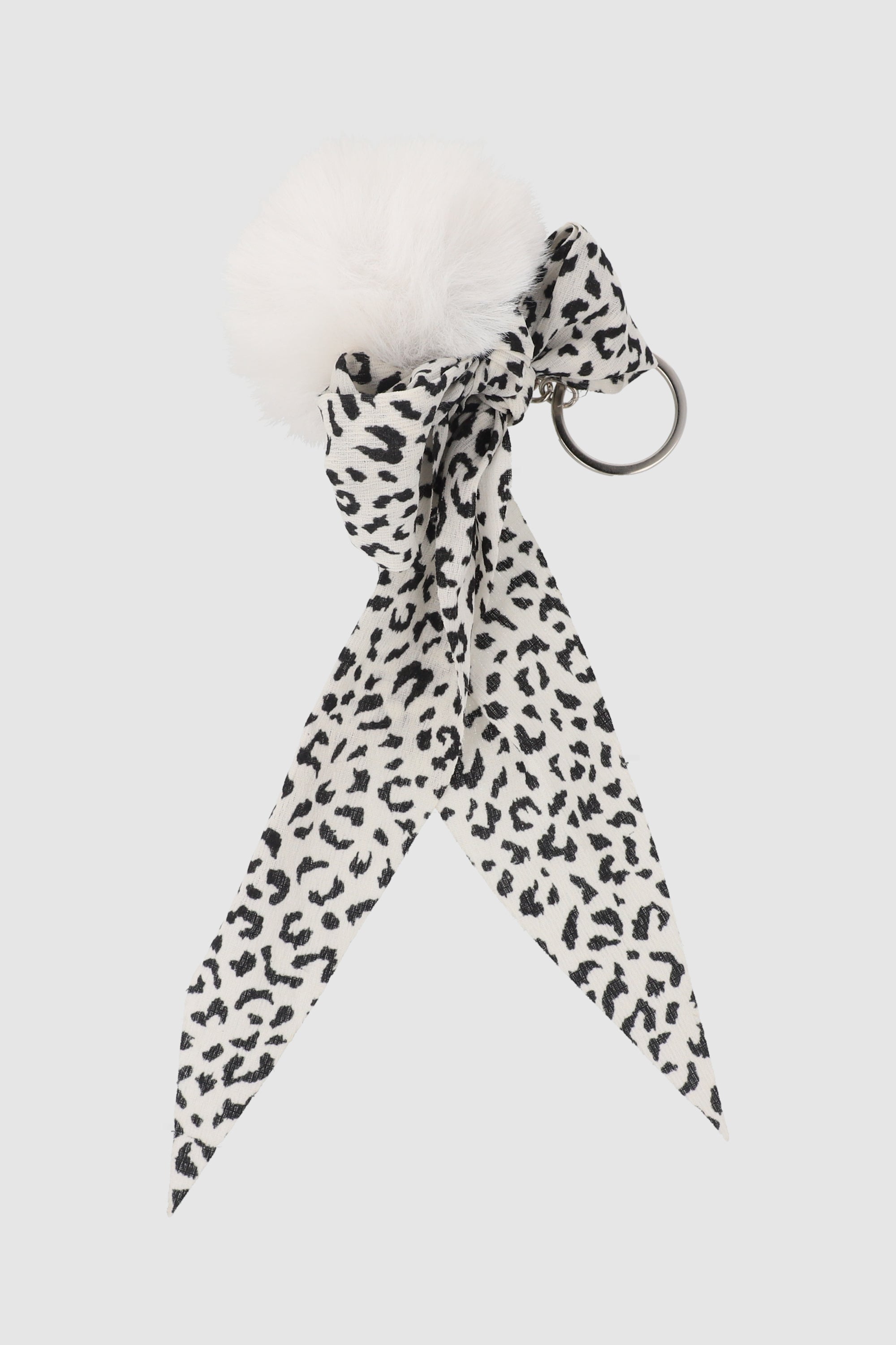 Llavero Pompom Moño Animal Print BLANCO