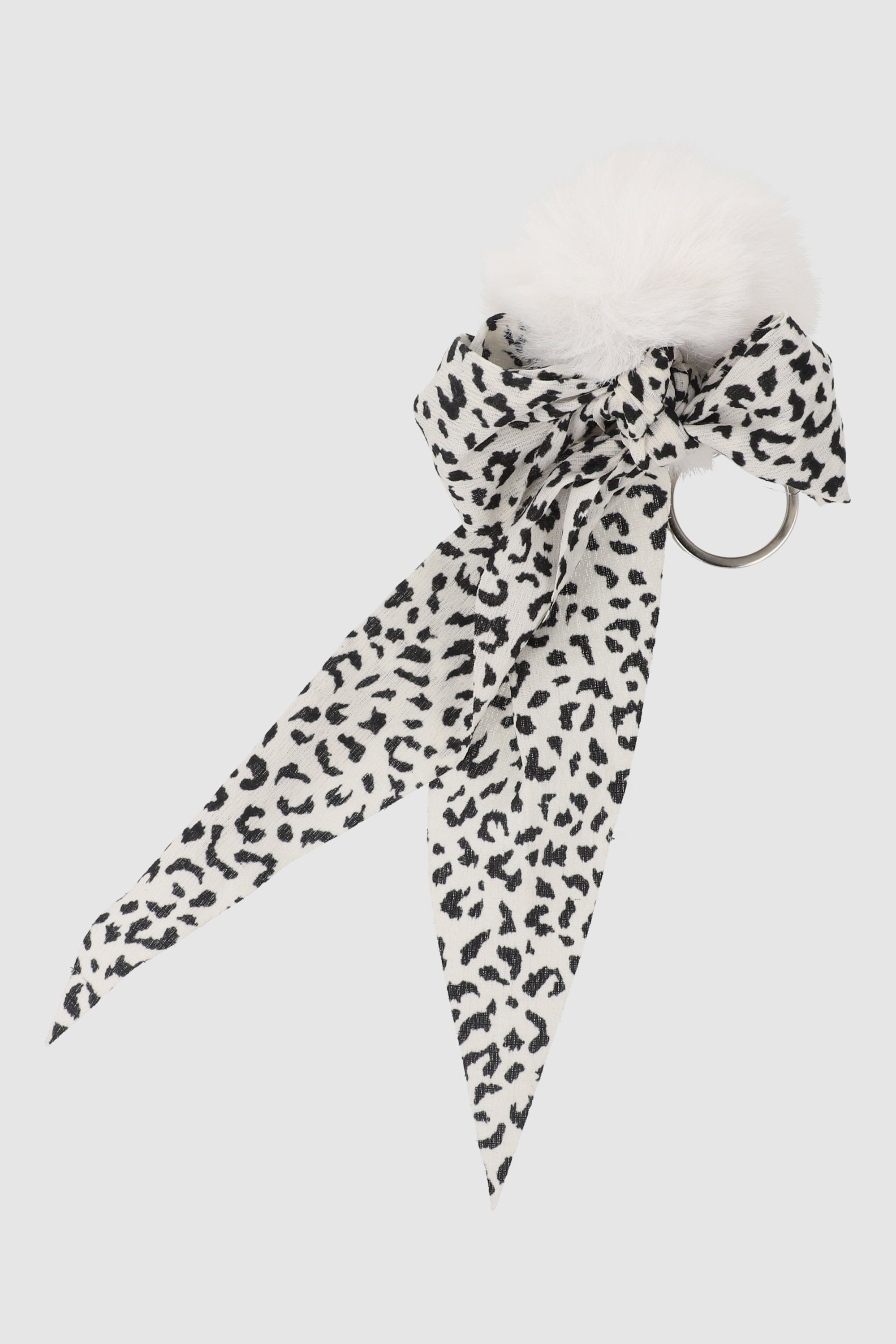 Llavero Pompom Moño Animal Print BLANCO