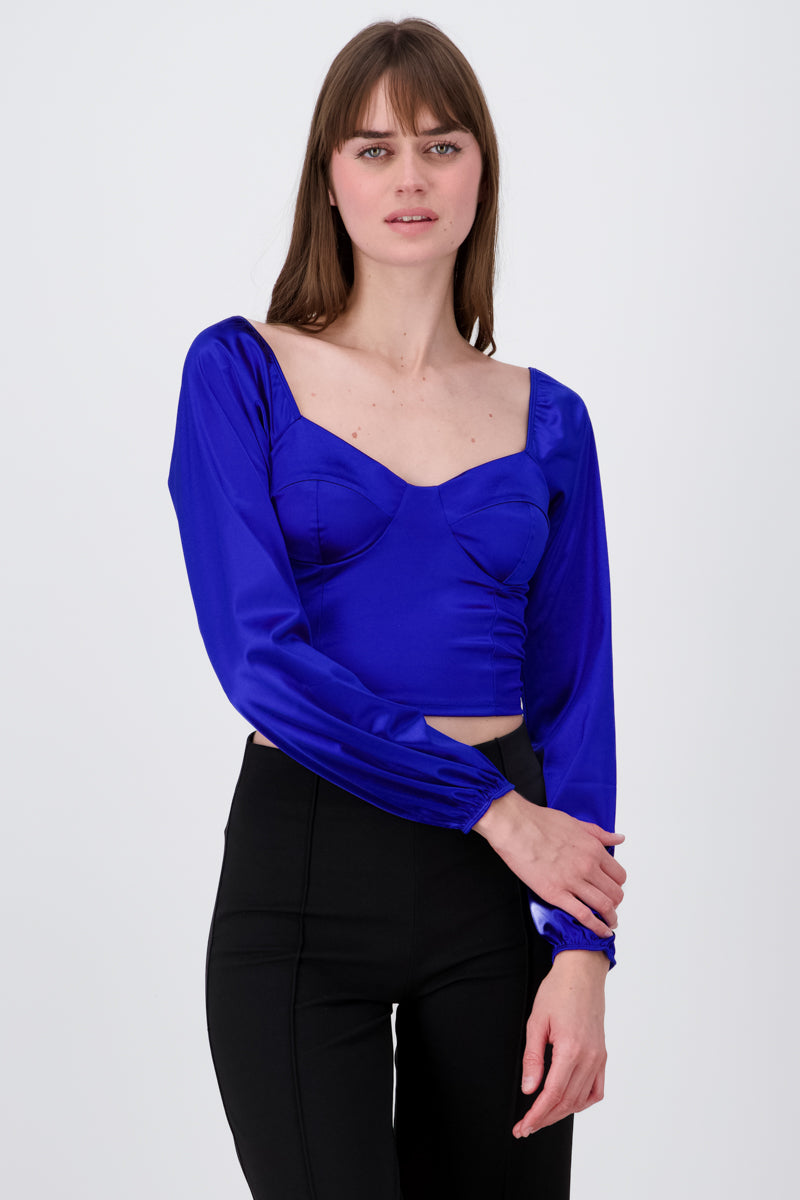 Blusa crop bustier satín AZUL REY