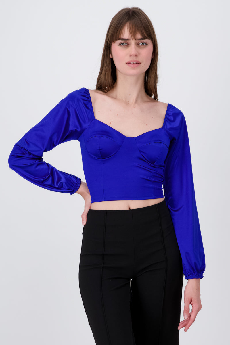 Blusa crop bustier satín AZUL REY