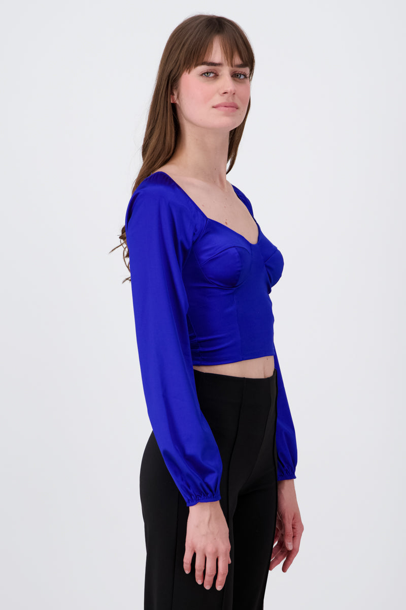 Blusa crop bustier satín AZUL REY