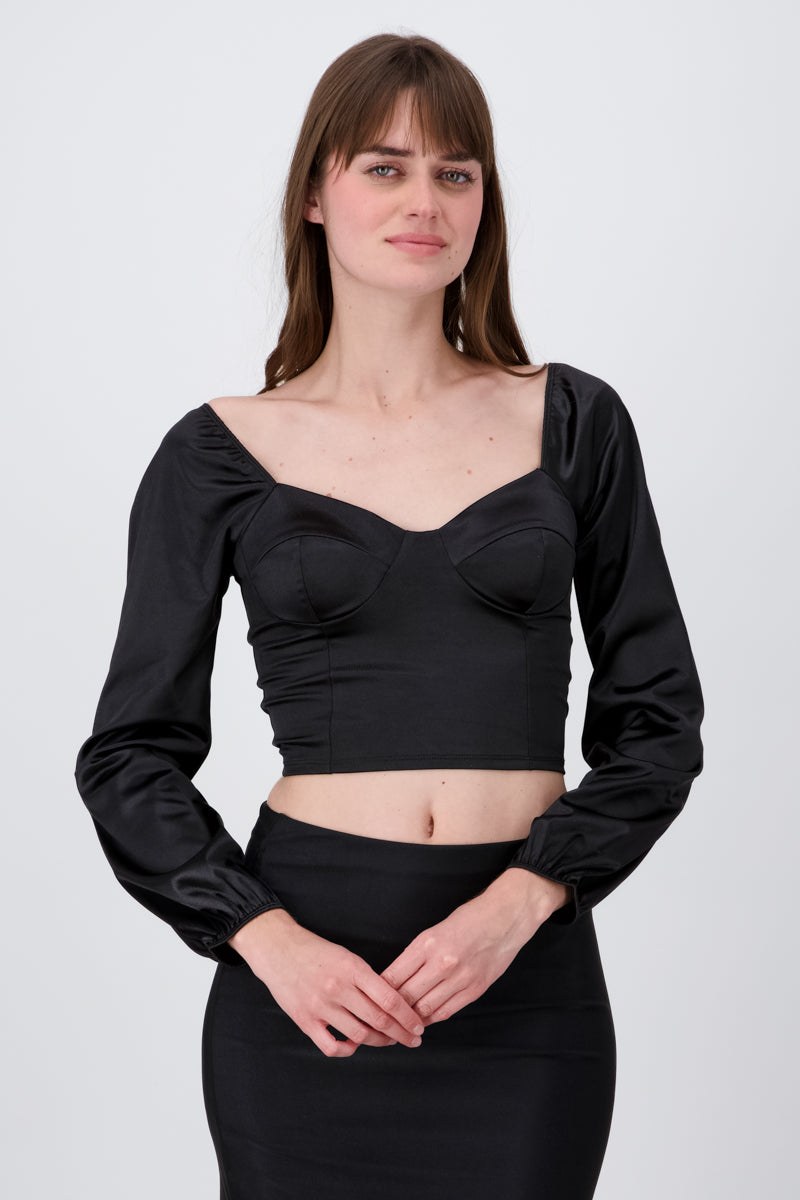 Blusa crop bustier satín NEGRO