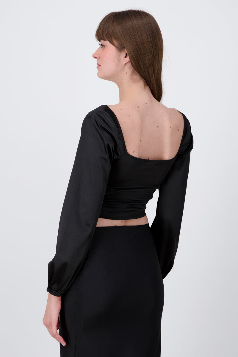 Blusa crop bustier satín NEGRO