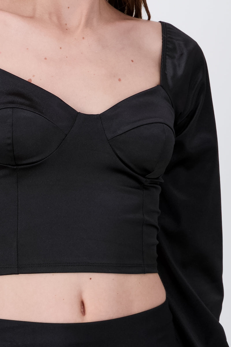 Blusa crop bustier satín NEGRO