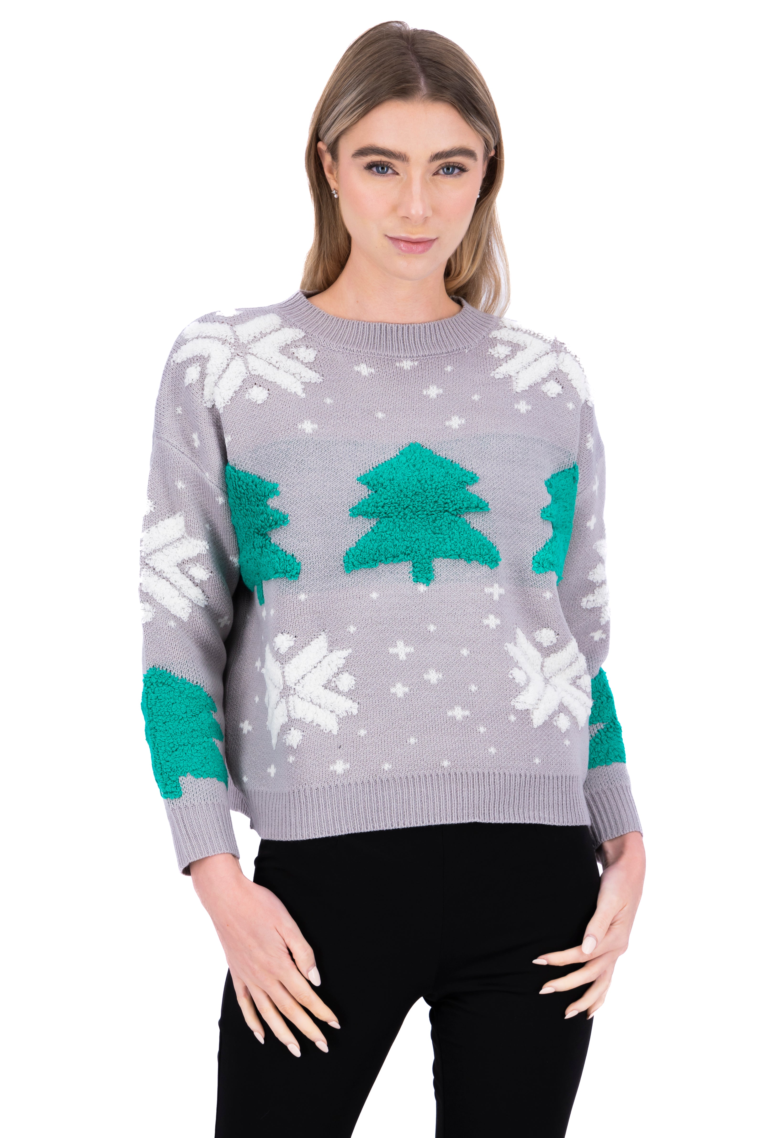 Suéter navideño pinos GRIS COMBO