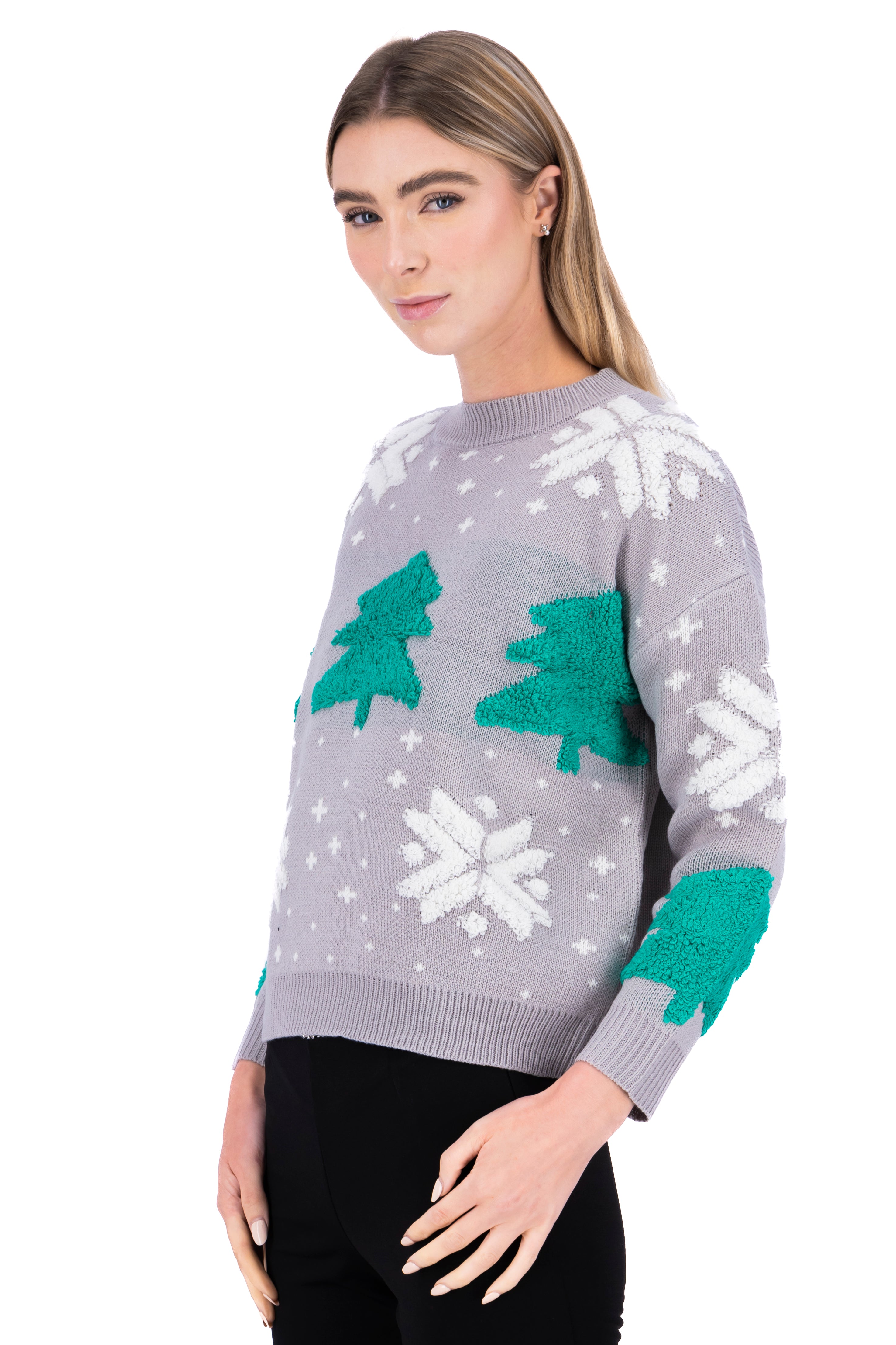 Suéter navideño pinos GRIS COMBO