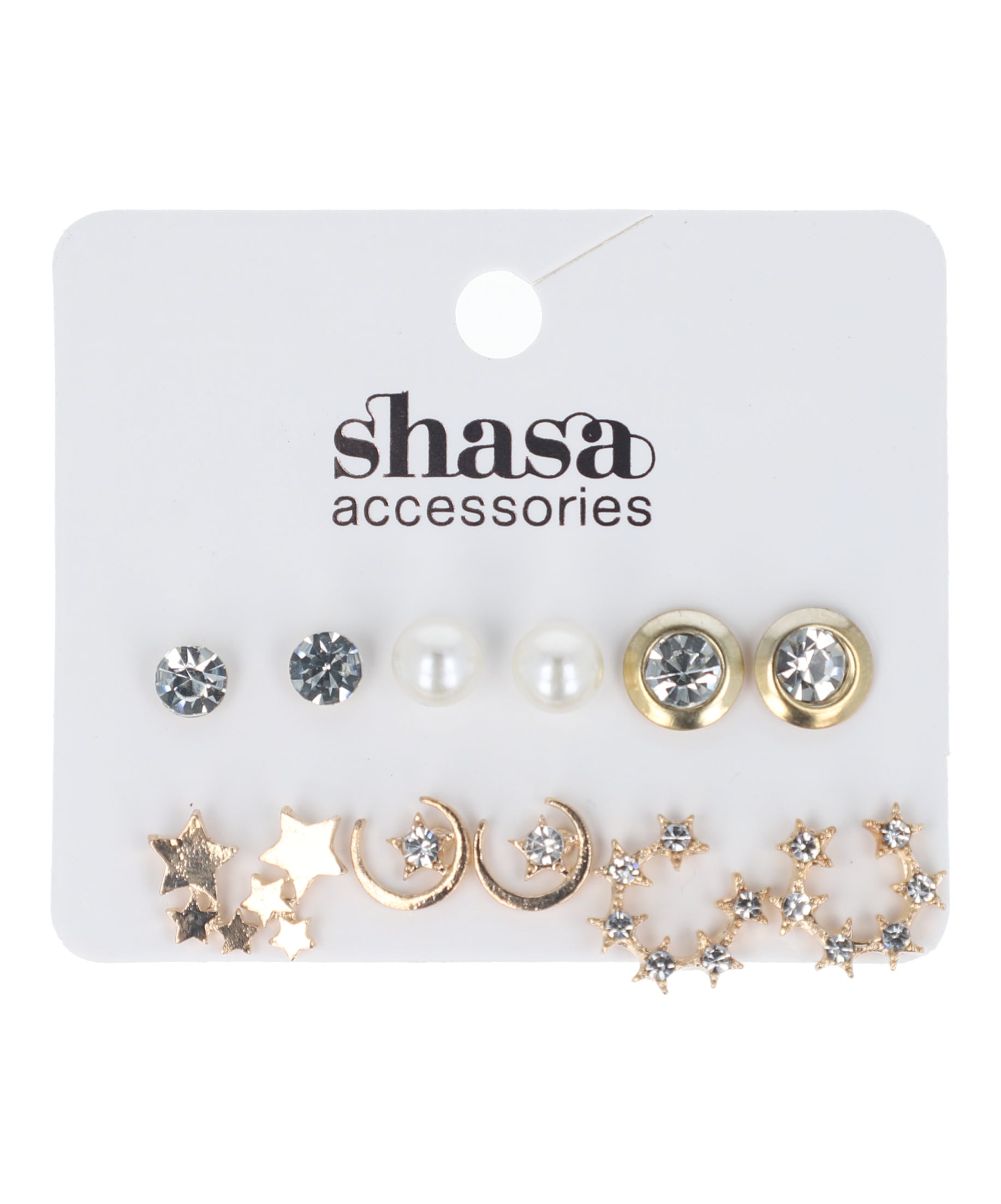 Set 6 pares aretes studs estrella luna ORO