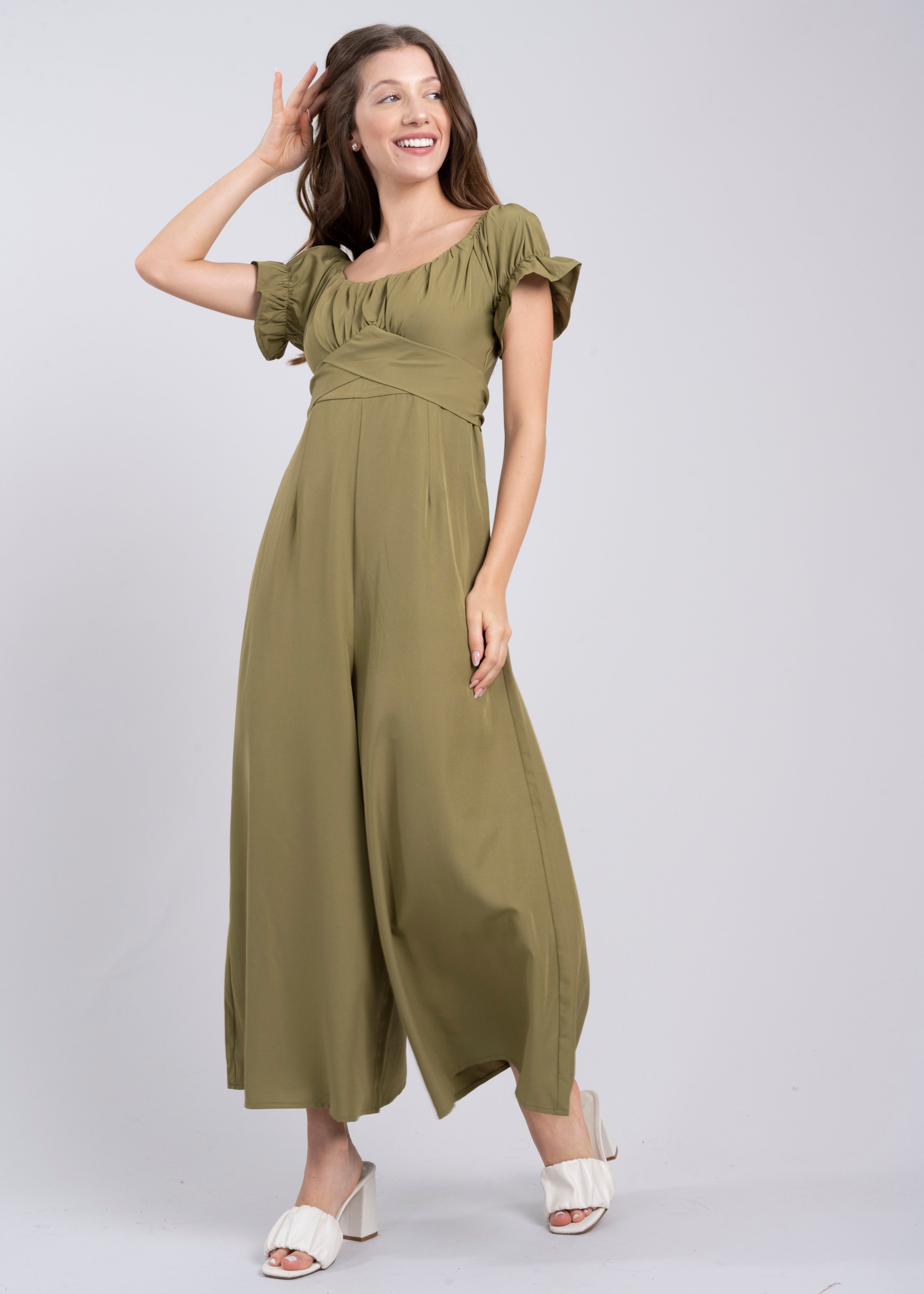 Jumpsuit Midi Fruncido Amplio VERDE CAZADOR