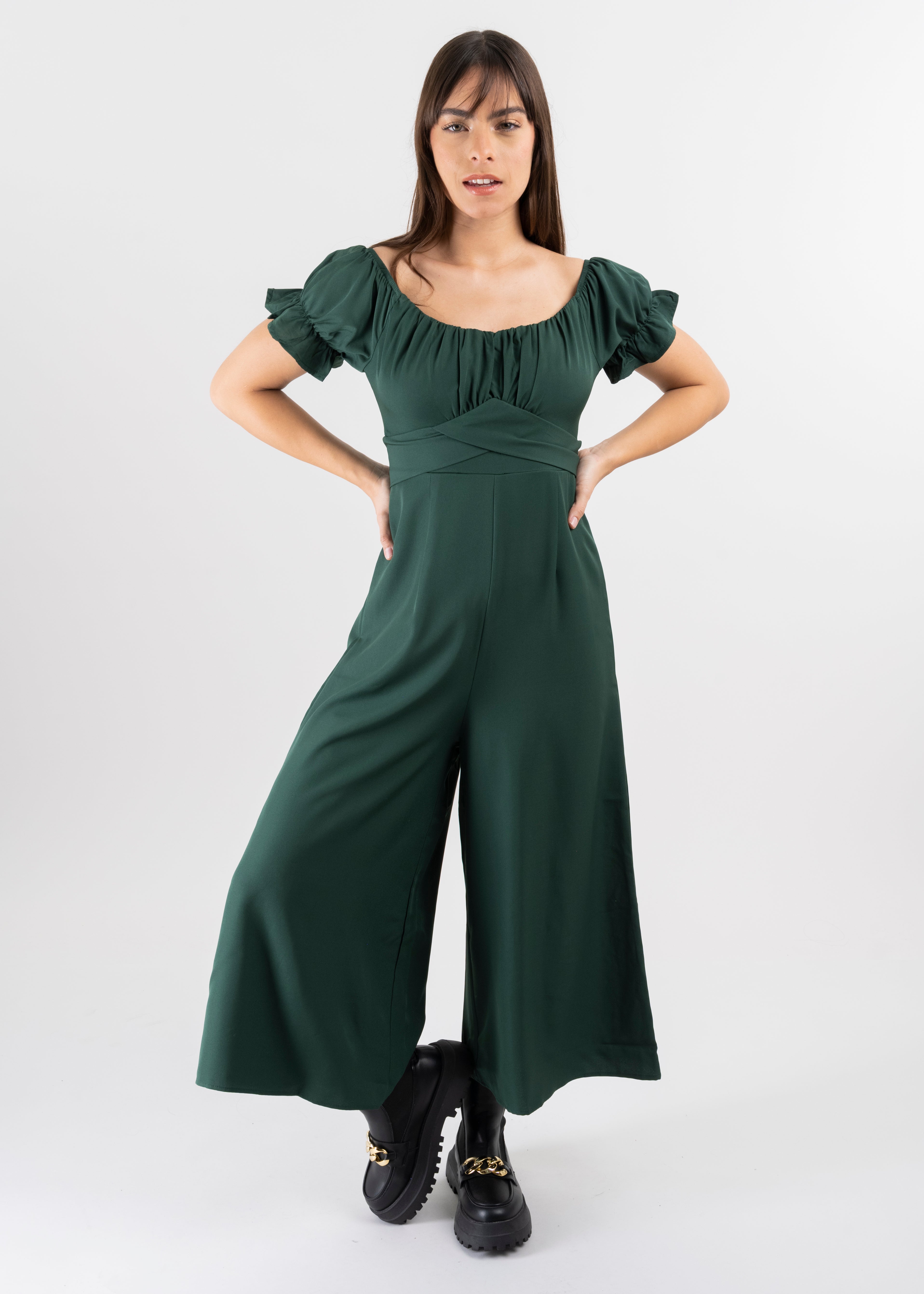 Jumpsuit Midi Fruncido Amplio VERDE OBSCURO