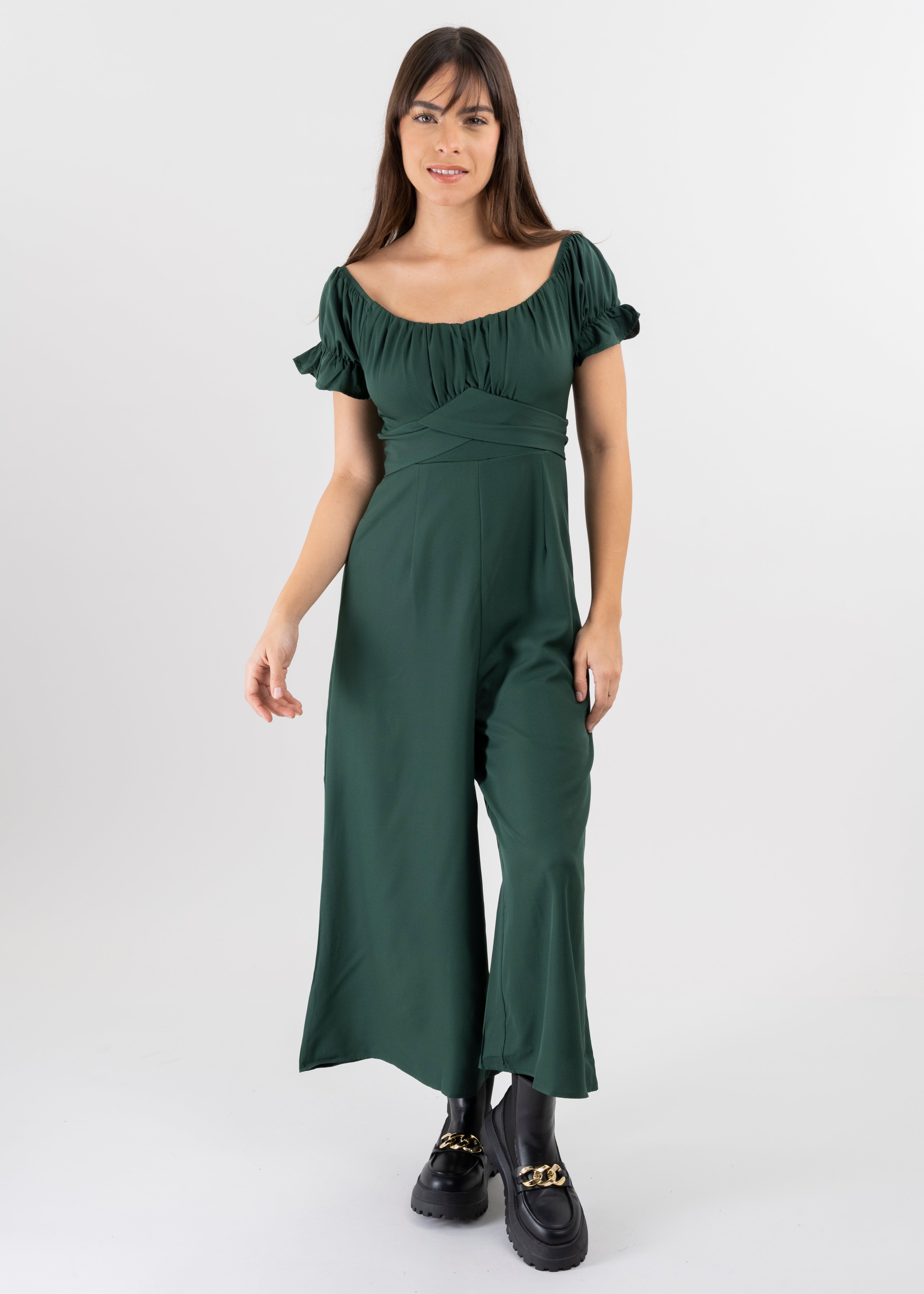 Jumpsuit Midi Fruncido Amplio VERDE OBSCURO