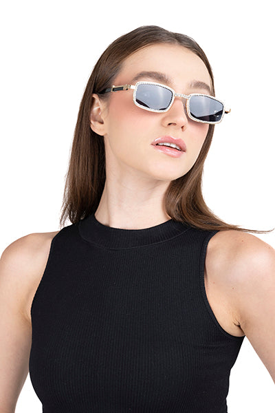 Lentes sol cuadrados brillos incrustados NEGRO