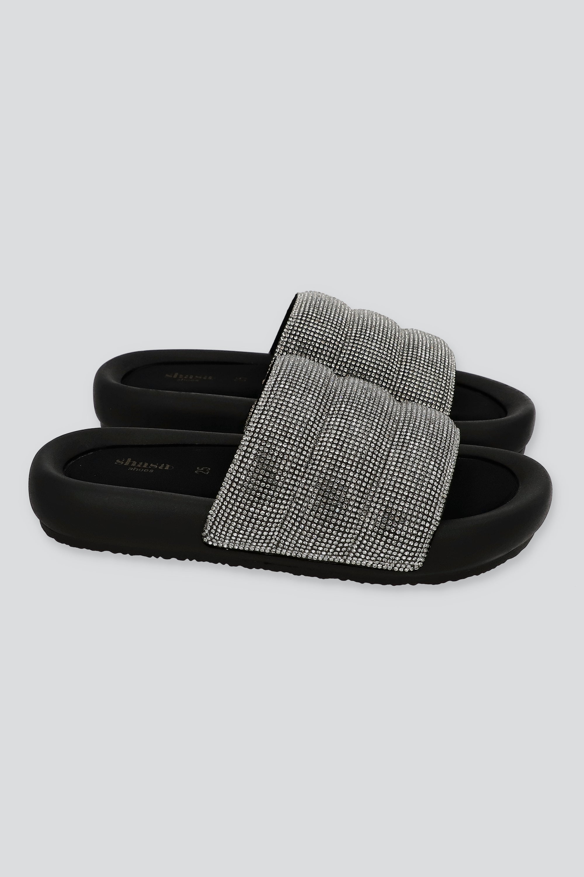 Sandalias capitonada brillos NEGRO