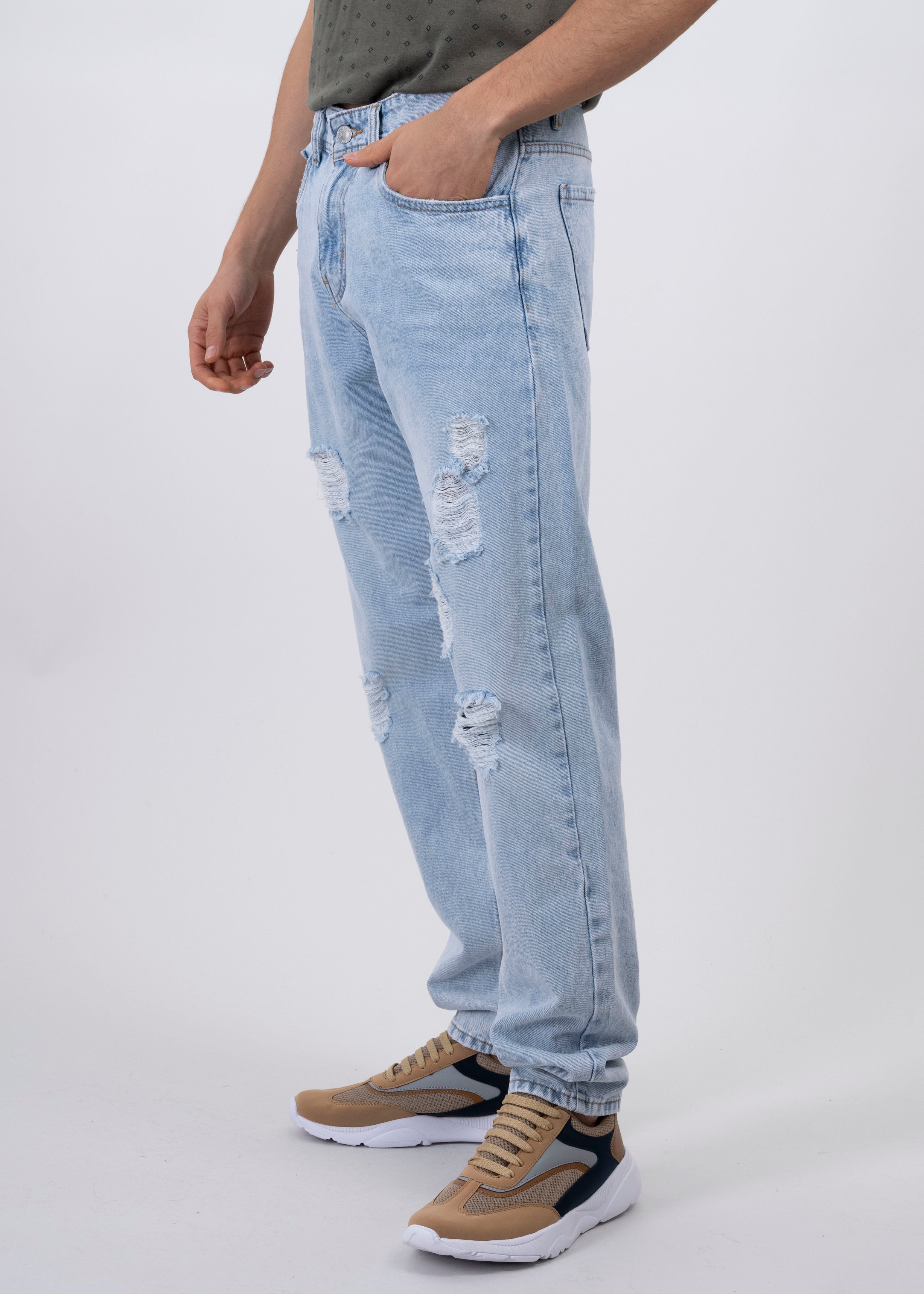 Jeans Rectos Destrucciones LIGHT WASH