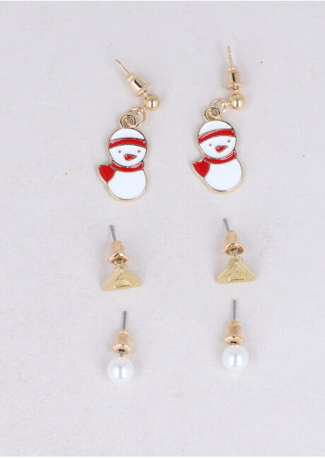 Set 3 Pares Aretes Santa BLANCO