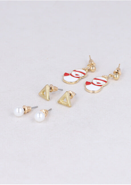 Set 3 Pares Aretes Santa BLANCO