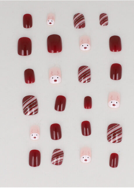 Set 24 uñas postizas navideñas reno