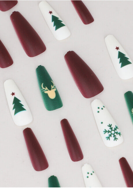 Set 20 uñas postizas navideñas VERDE