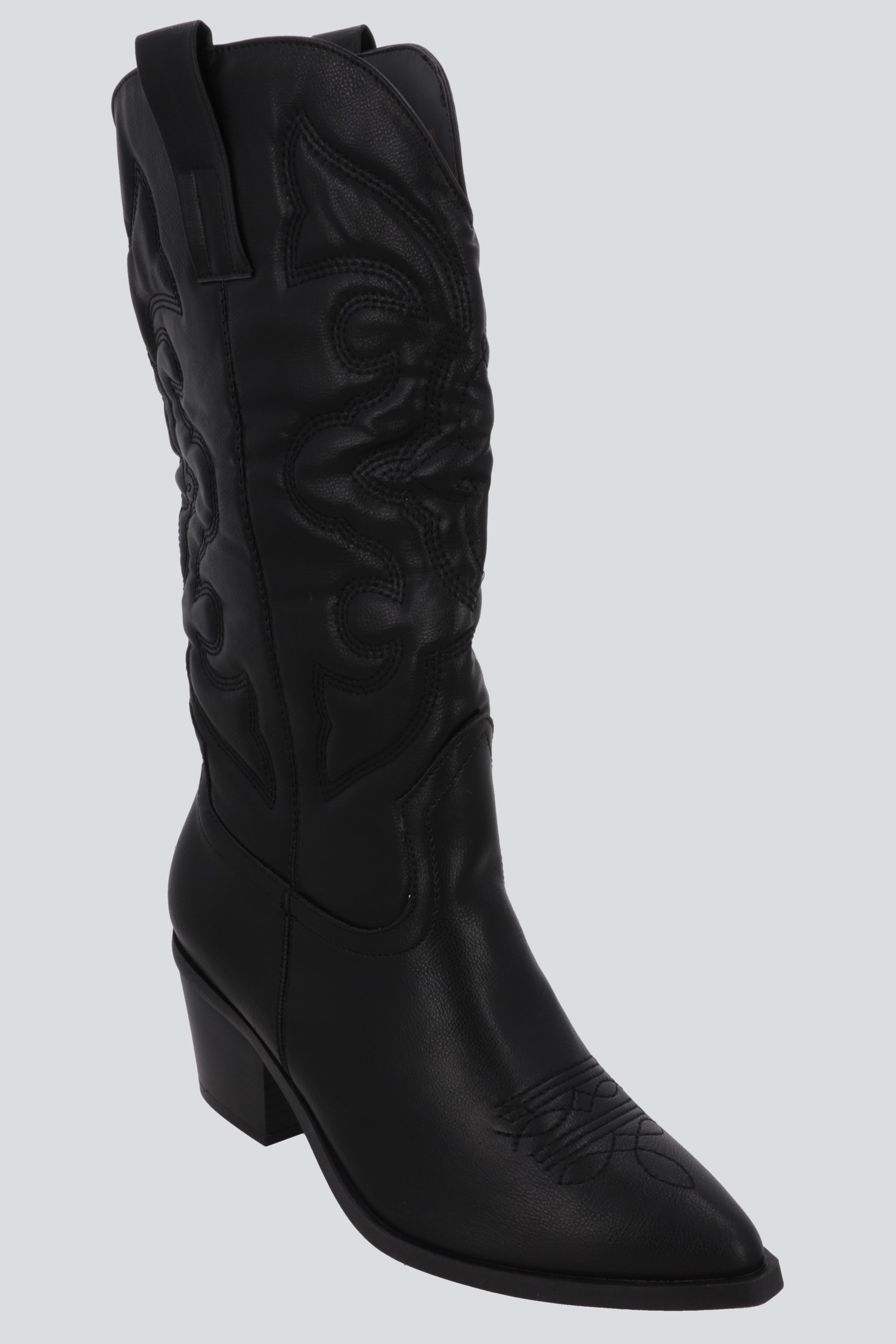 Botín vaquero midi bordado NEGRO